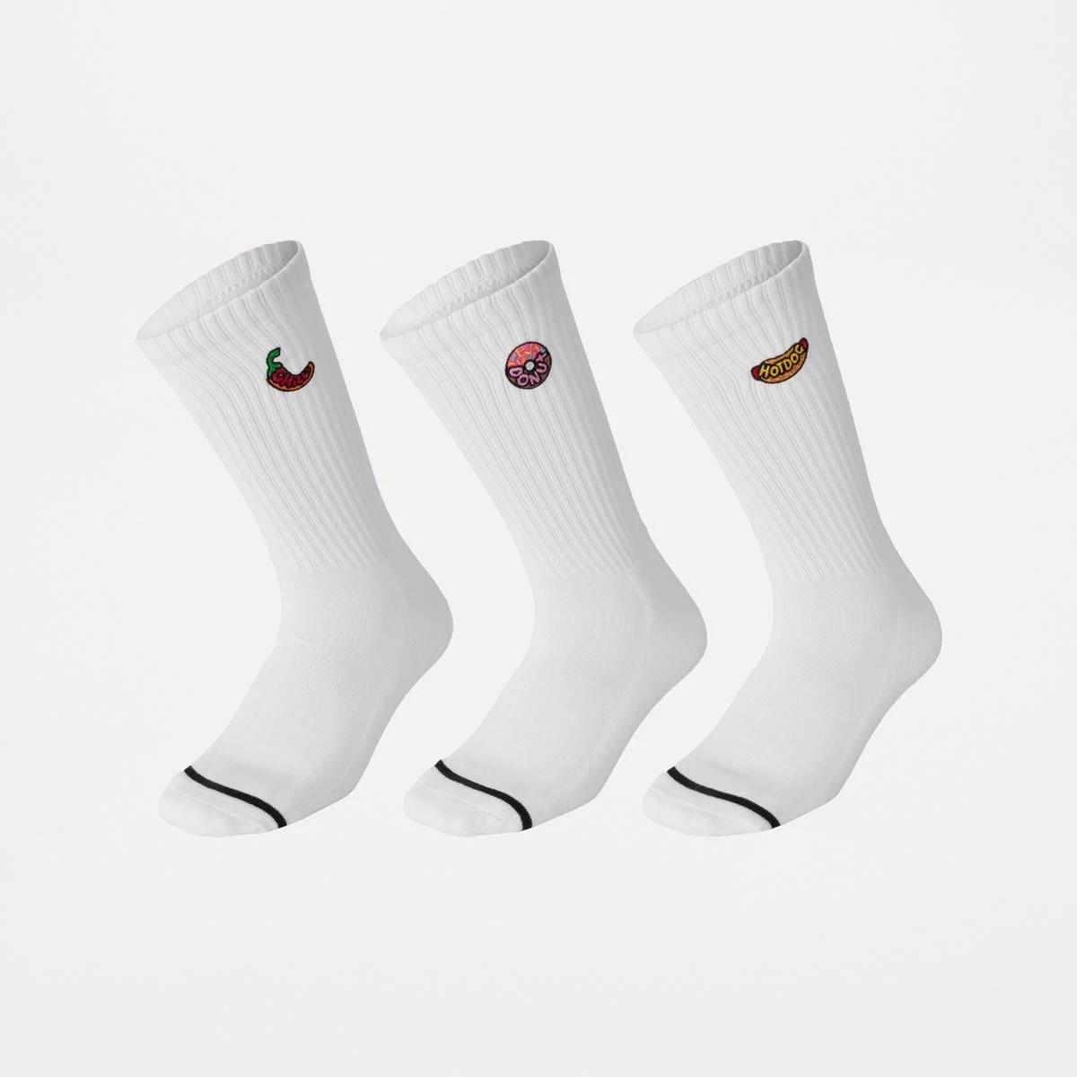 1 3 Pack Ribbed Crew Embroidered Socks FOOD NAME SOCKS, 1 of 3