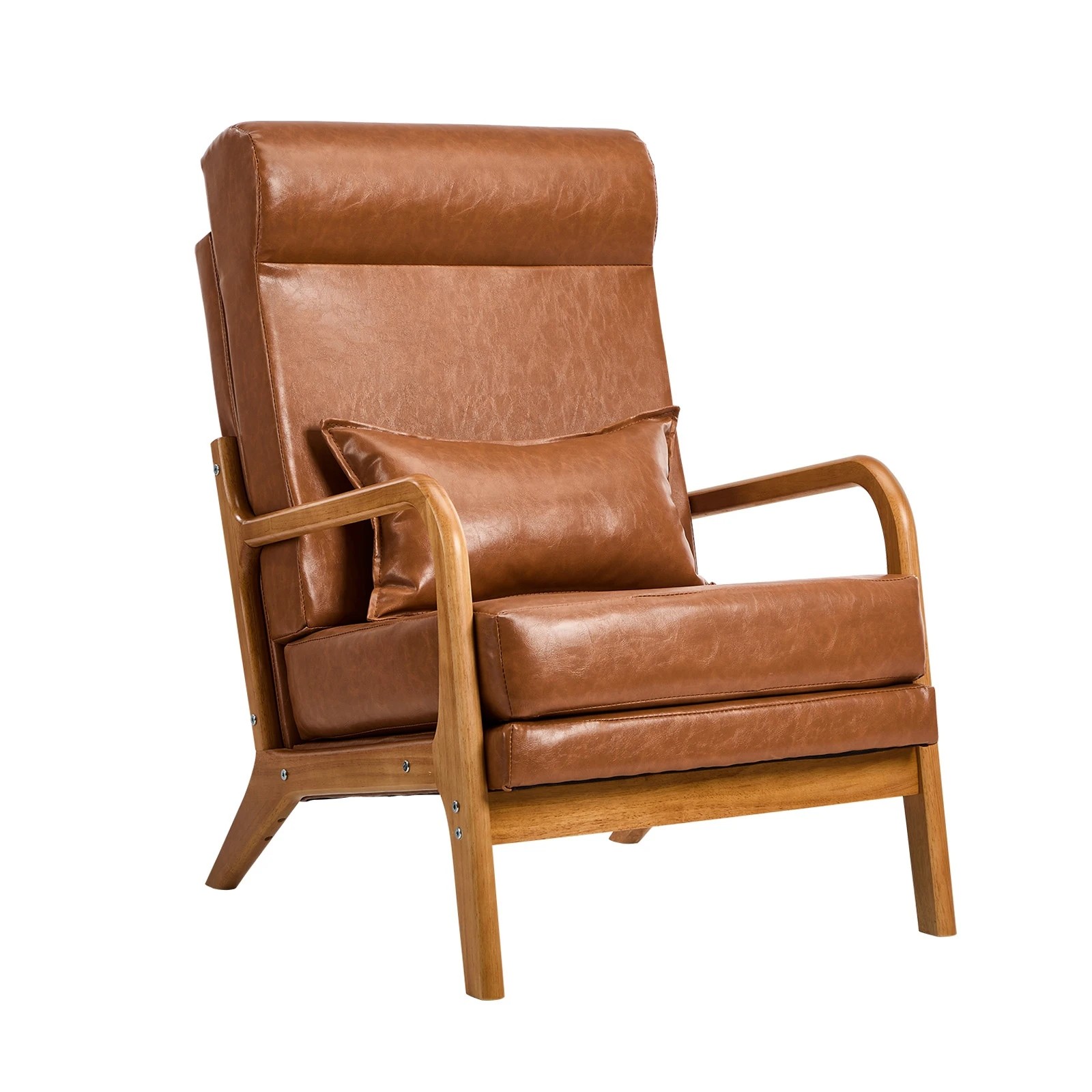 1 Oikiture Armchair PU Leather Lounge Chair with Lumbar Pillow - Brown, 1 of 10