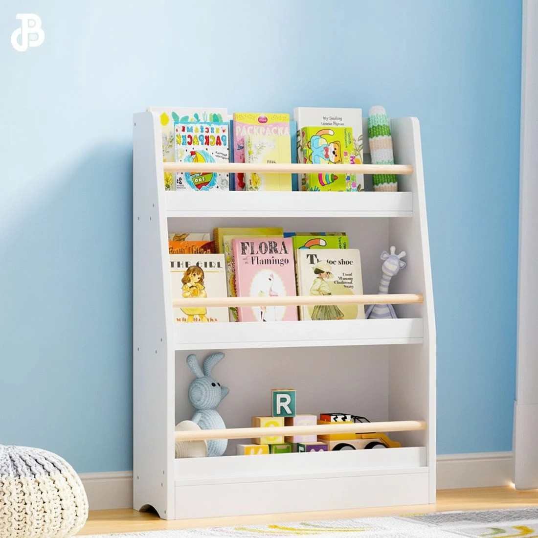 6 Keezi Kids Bookshelf 3 Tiers Storage Children Bookcase Organiser Display Shelf - White, 6 of 8