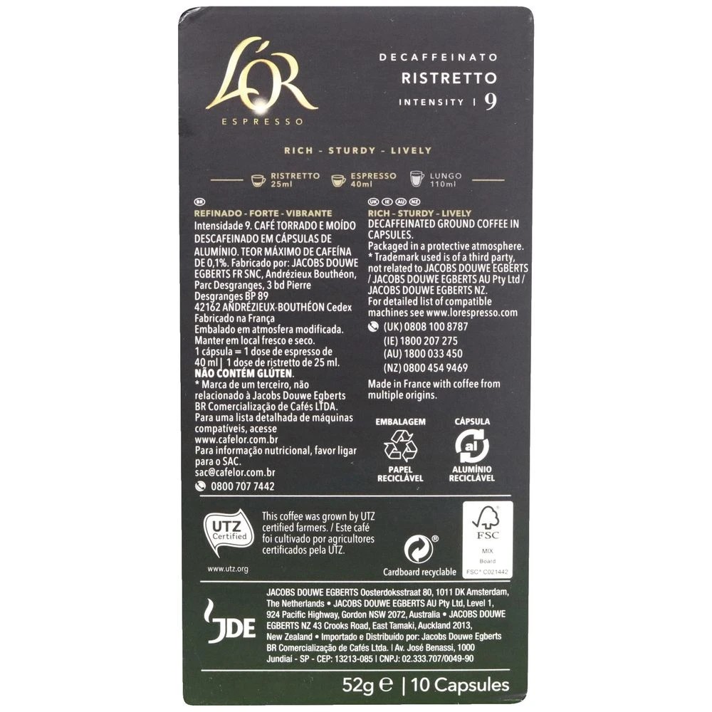 2 L'OR Ristretto Decaffeinato Coffee Pods 10 Pack, 2 of 2