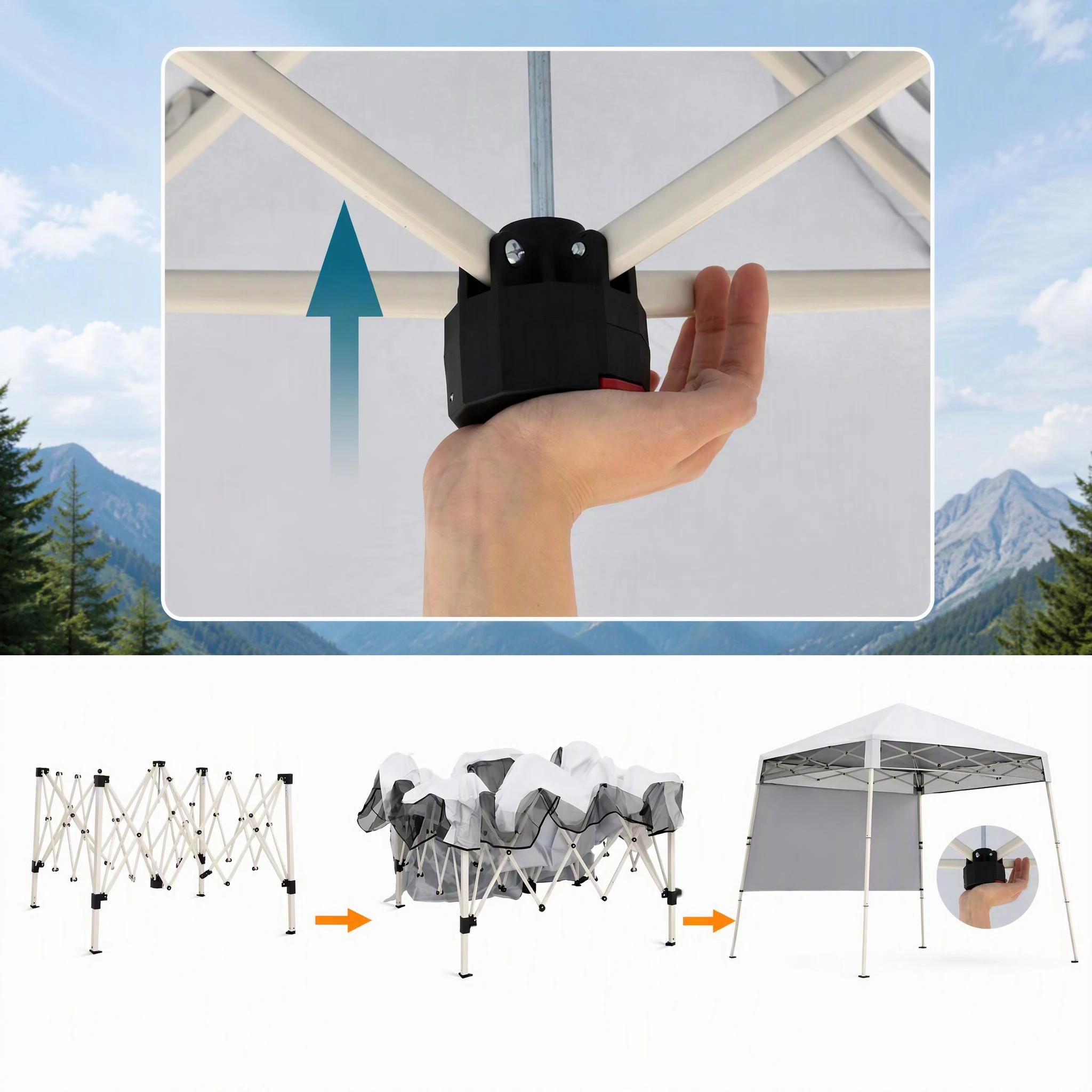 4 Costway 2.1x2.1M Pop Up Canopy Tent Sun Shelter Center Lock Half Sidewall - White, 4 of 6