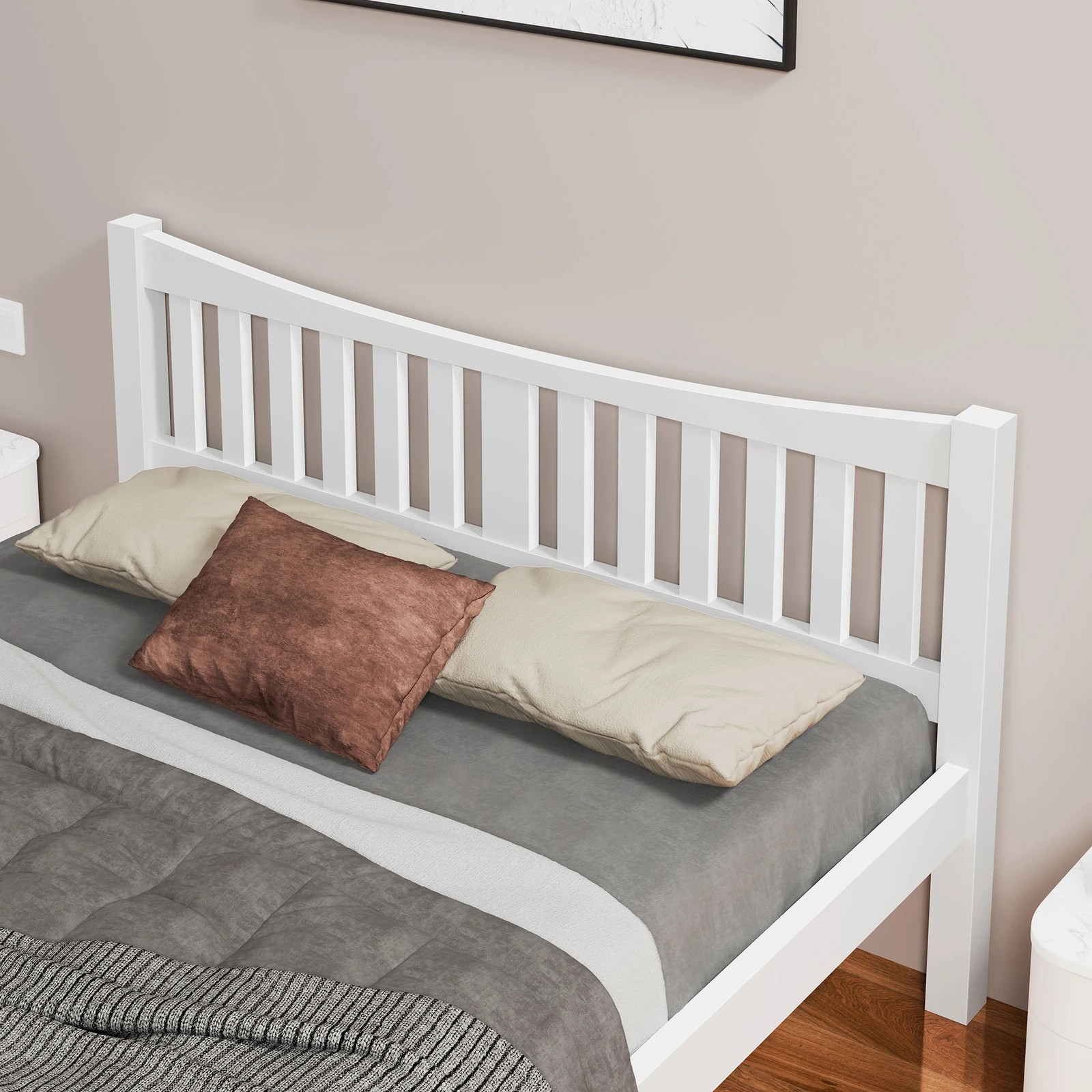 4 Alfordson Bed Frame Wooden Double Size Solid Pine Timber Base Cambrie - White, 4 of 10