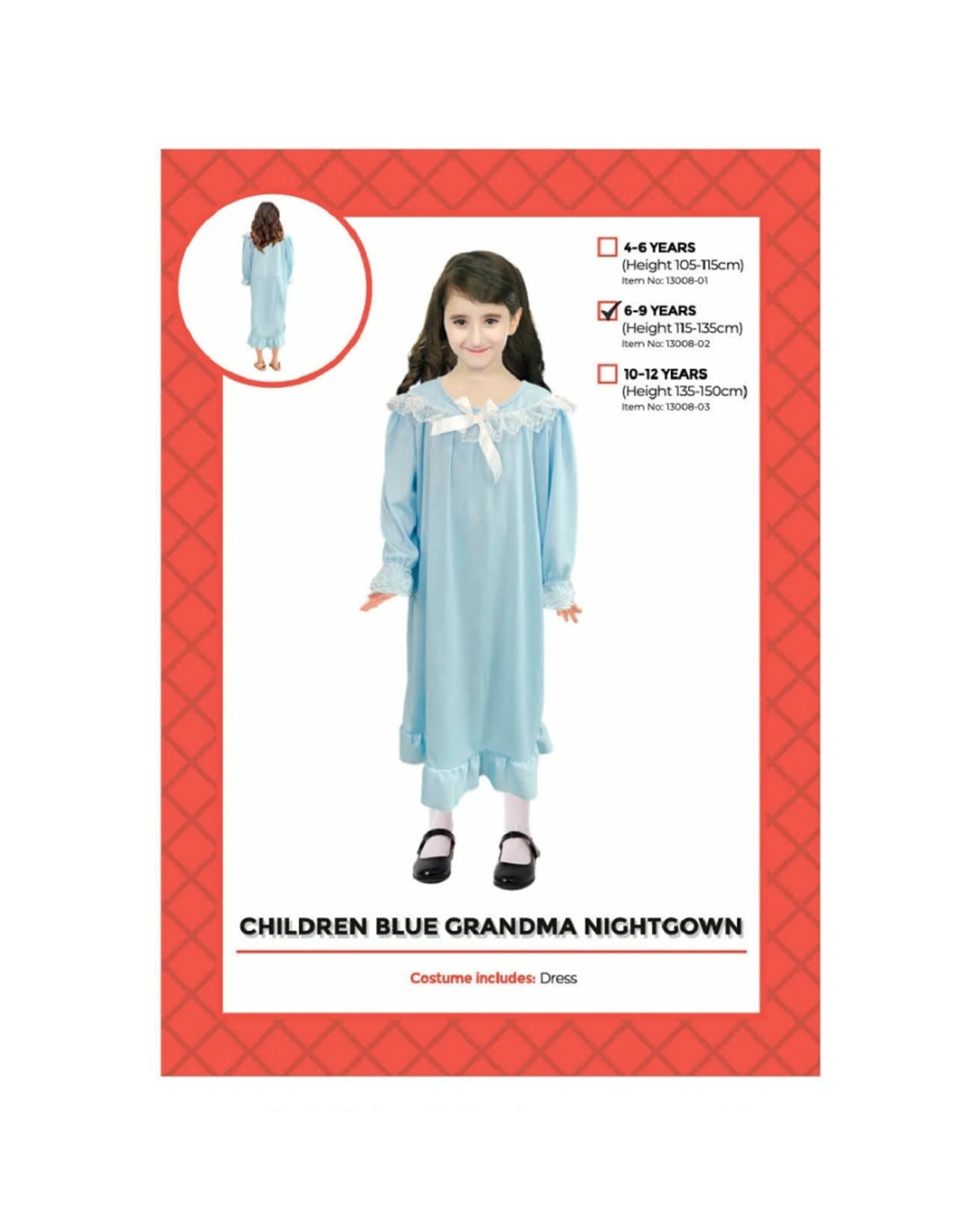 2 JD Party Childrens Grandma Costume Dress 115-135cm - Blue, 2 of 2