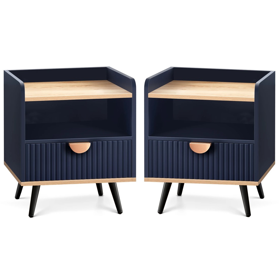 1 Alfordson 2x Bedside Table 1 Drawer Nightstand Side Storage Shelf - Blue, 1 of 10