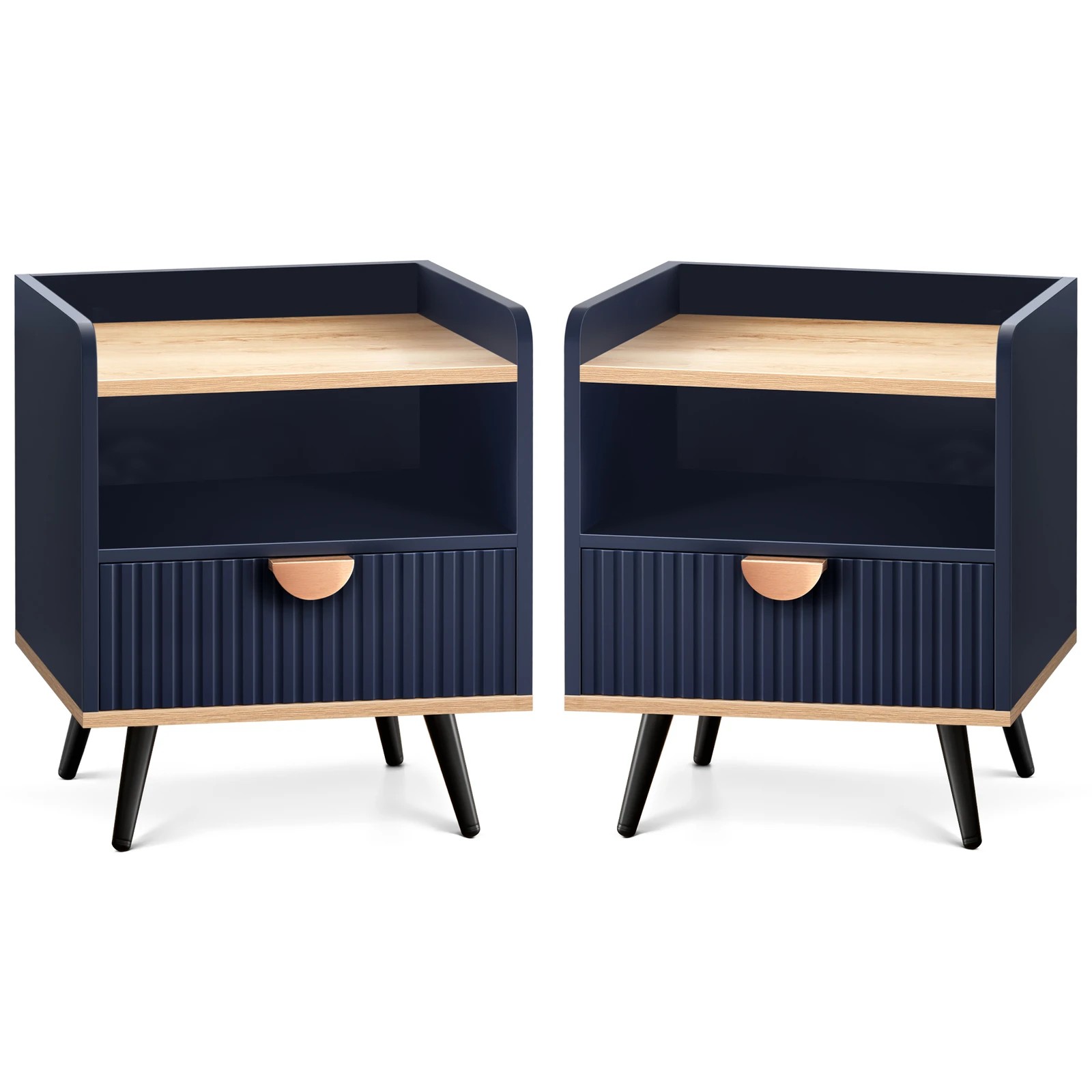 1 Alfordson 2x Bedside Table 1 Drawer Nightstand Side Storage Shelf - Blue, 1 of 10