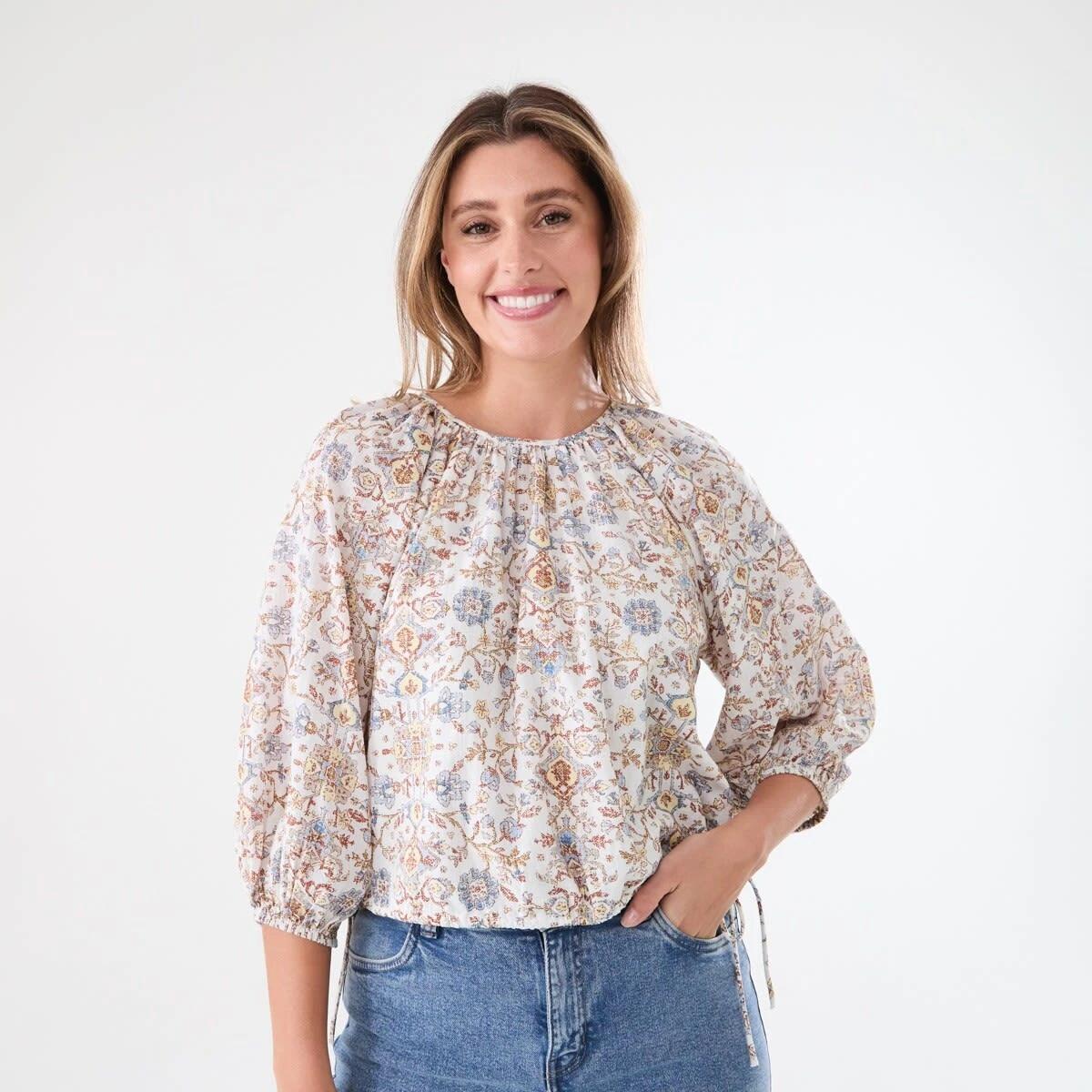 1 Long Sleeve Waist Tie Raglan Top BOHO FLORAL BRUNI BLUE, 1 of 6