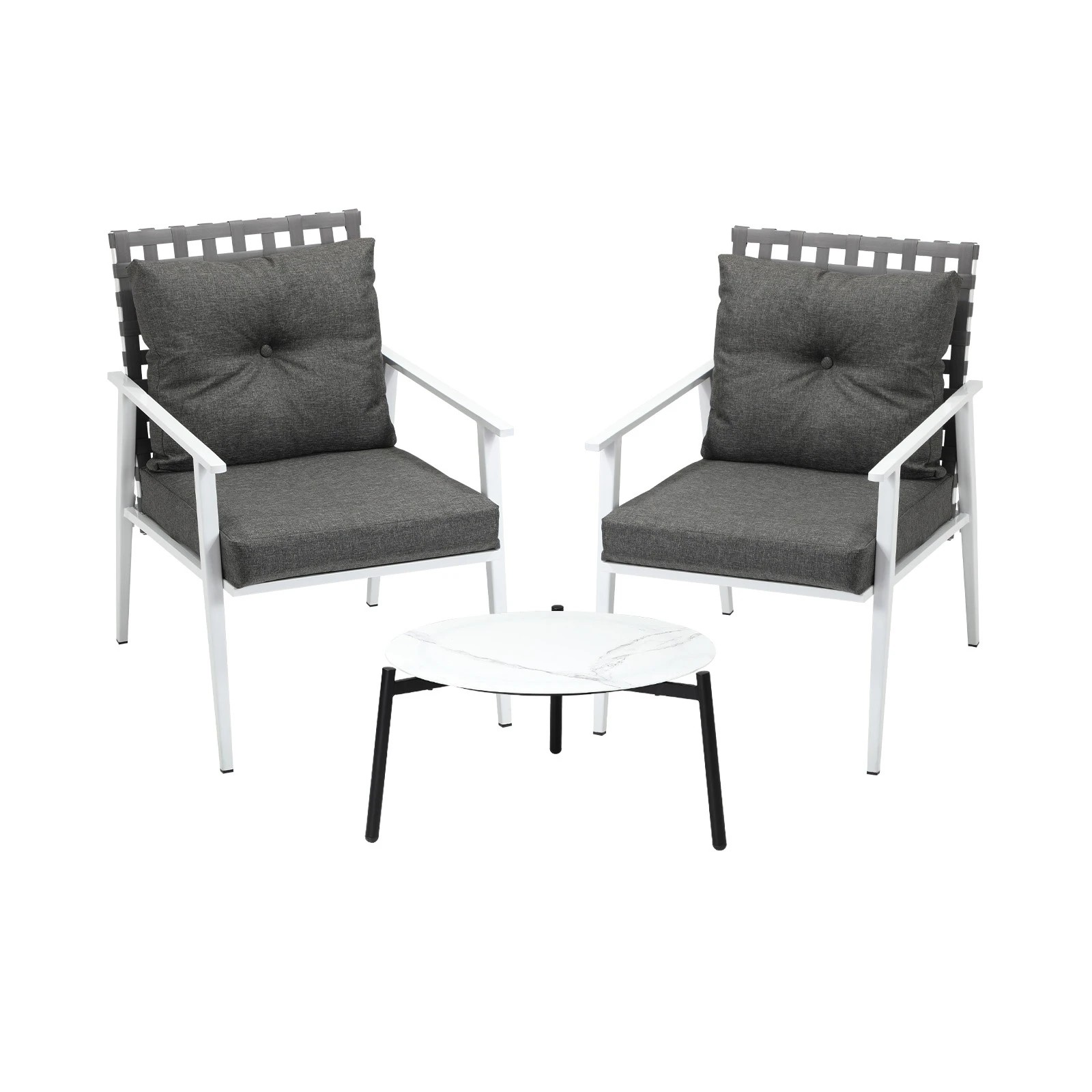 1 Livsip 3pc Outdoor Lounge Sets Patio Set 50CM White Round Table Rattan Chairs - Multi, 1 of 9