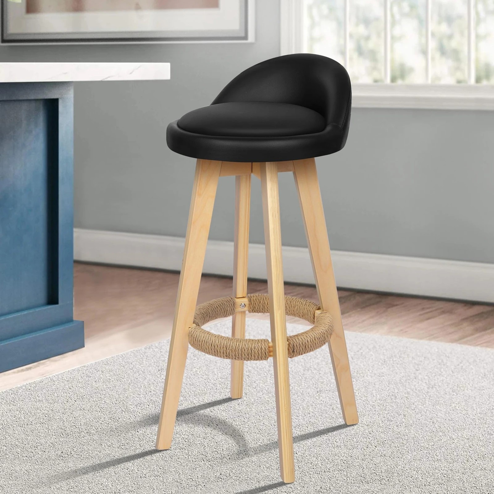 9 Alfordson 2x Kitchen Bar Stools Liam Wooden Swivel Bar Stool Chairs - Black, 9 of 9