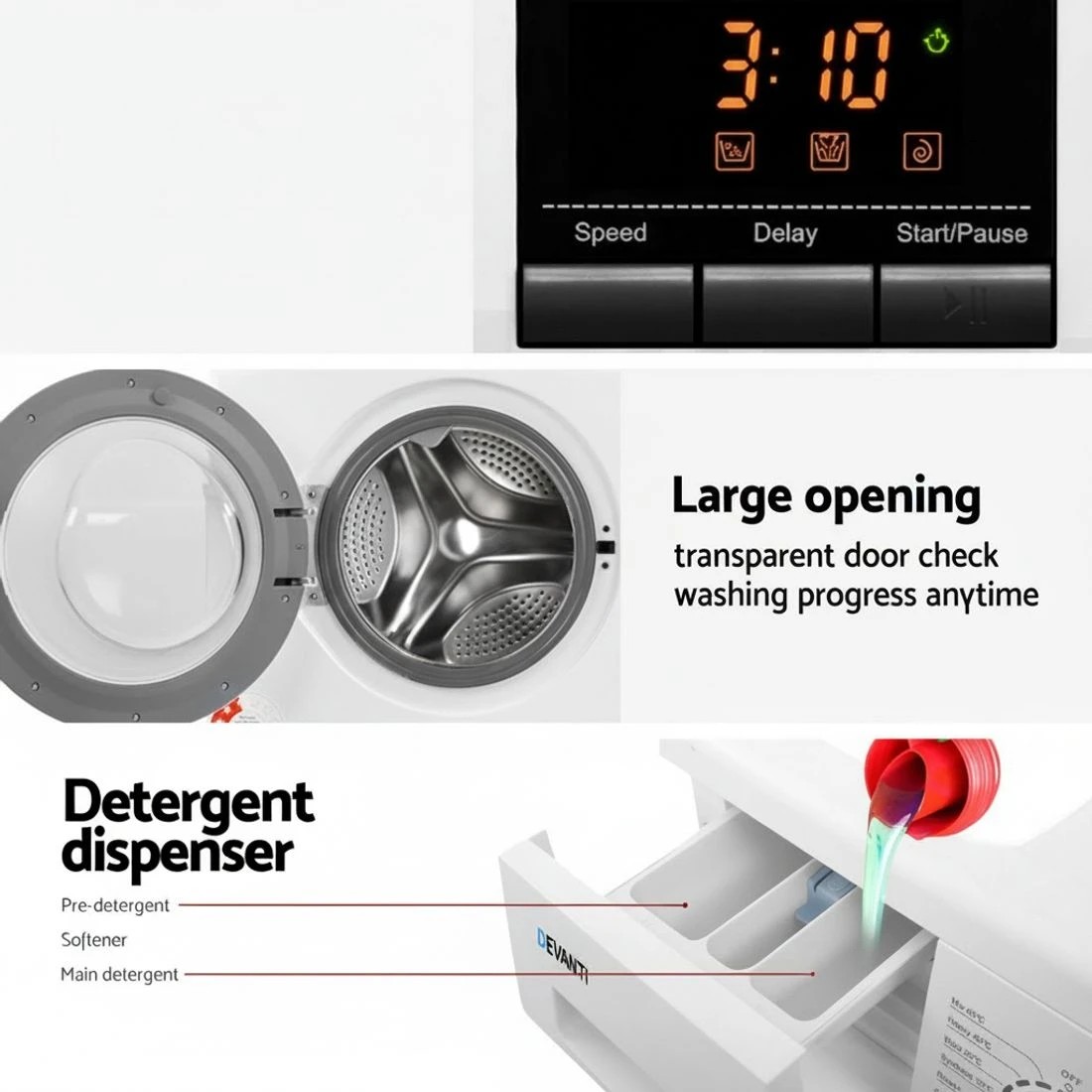 6 Devanti 8kg Front Load Washing Machine - White, 6 of 6