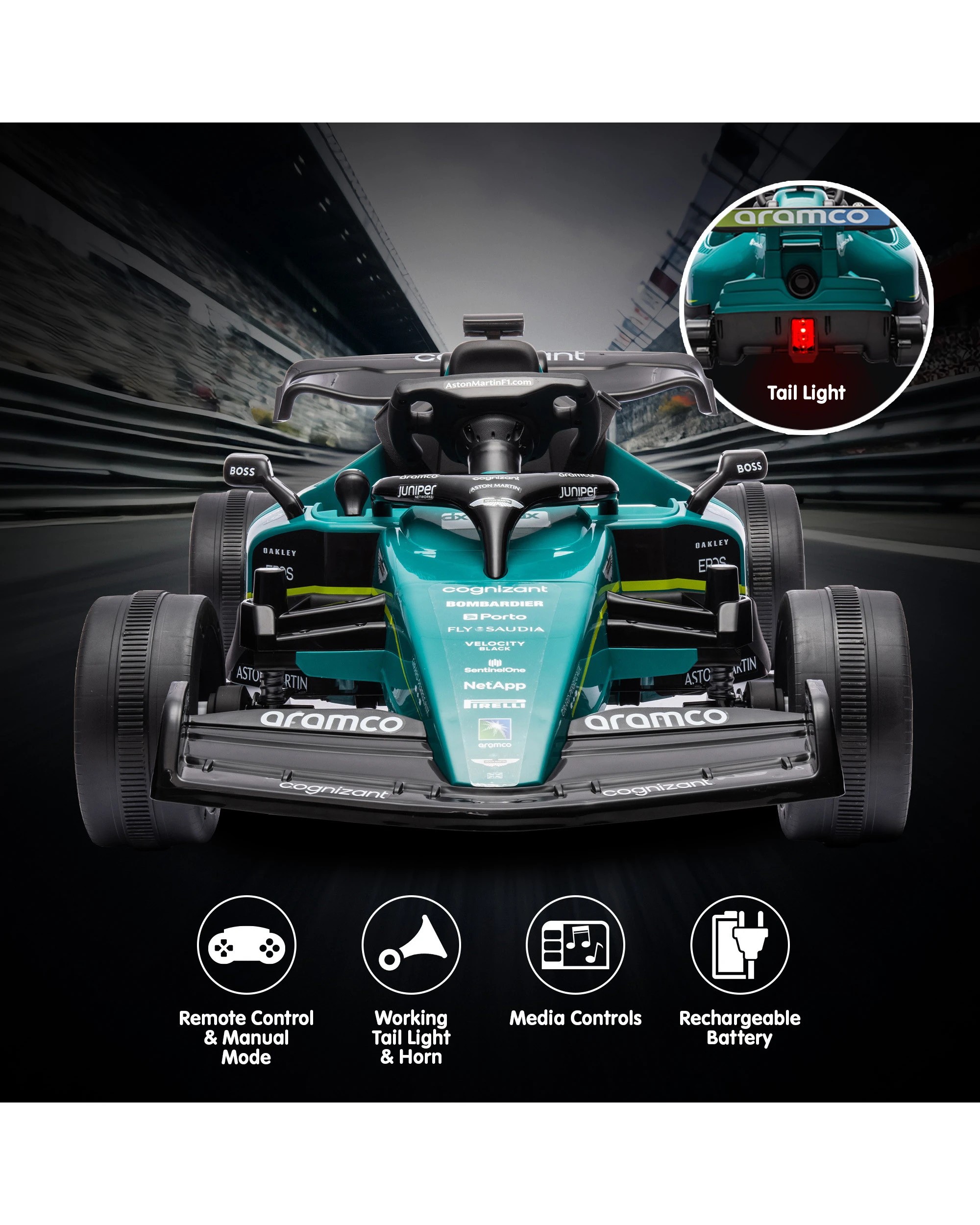 4 Kahuna Aston Martin Aramco F1 Licensed Electric Kids Ride On Race Car, 4 of 10