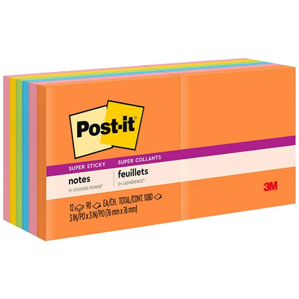 1 Post-it Super Sticky Notes 76 x 76mm Energy Boost 12 Pack, 1 of 10