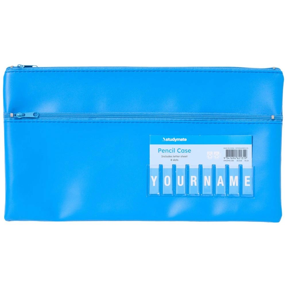 1 Studymate Twin Zip Name Pencil Case Large Blue, 1 of 6