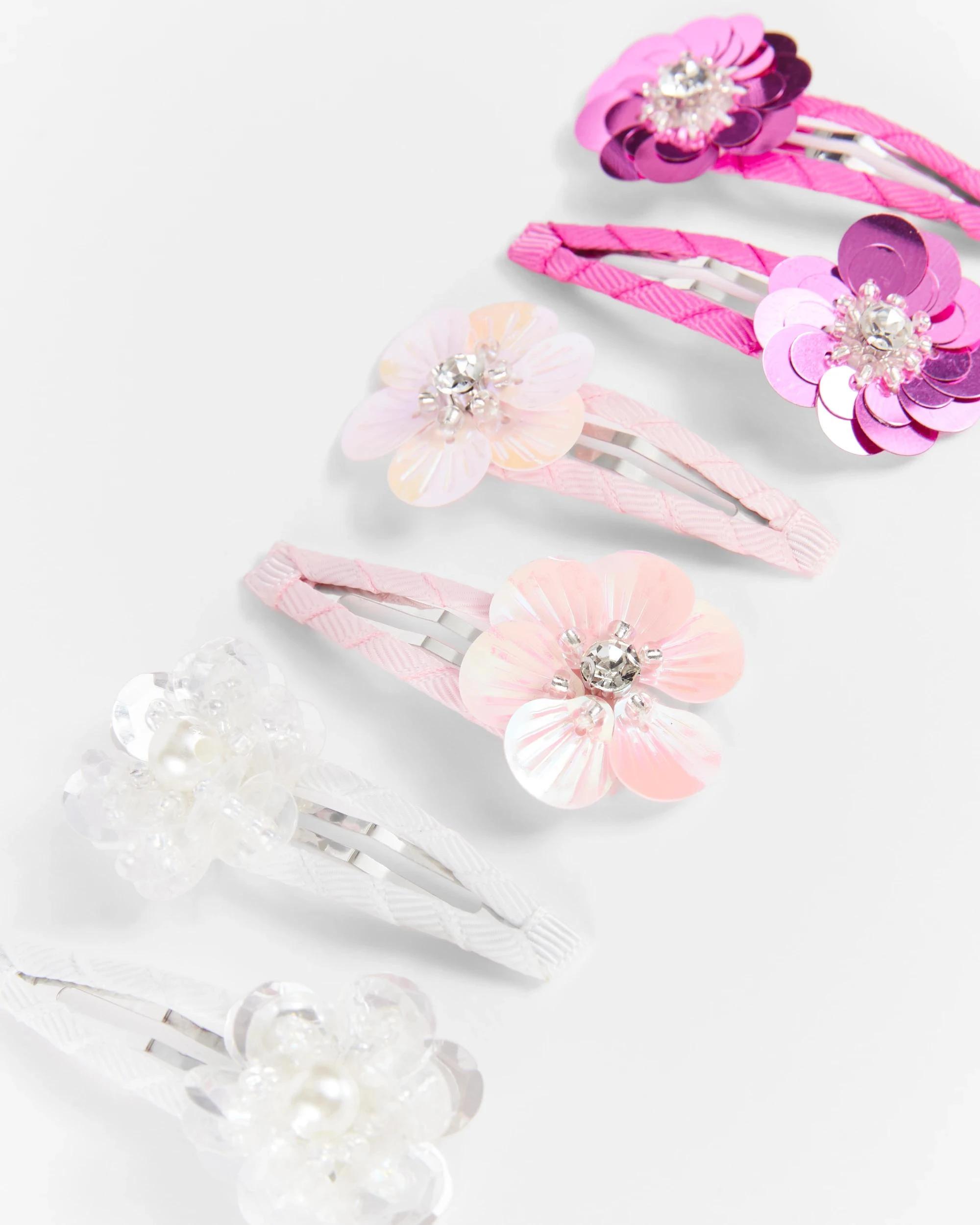 2 Target Kids 6 Pack Sequin Flower Snap Clips PINK, 2 of 2