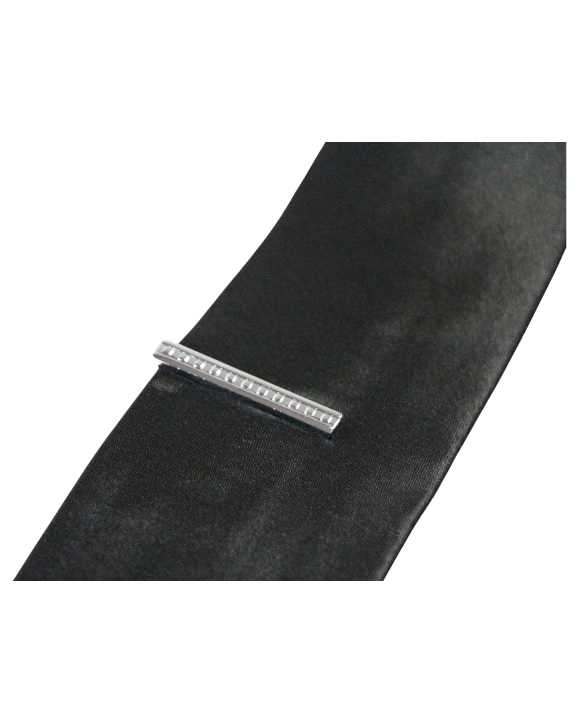 3 Zasel Mens Line And Squares Pattern Tie Clip Clasp - Silver, 3 of 3