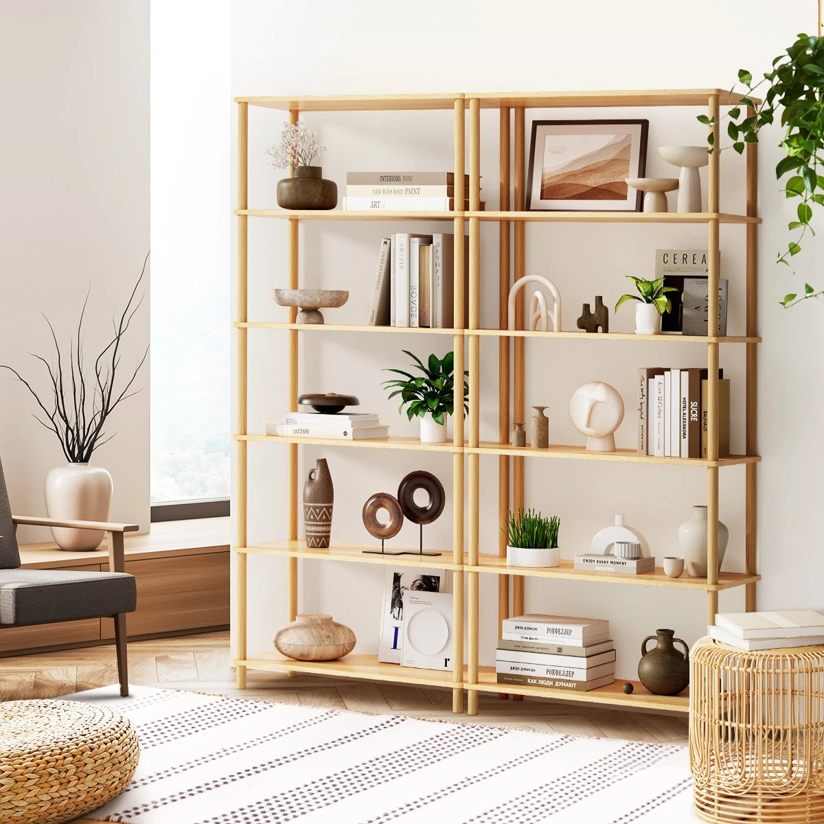 3 Oikiture Bookshelf 5 Tier Display Shelf Storage Shelves Stand Rack
 - natural, 3 of 10