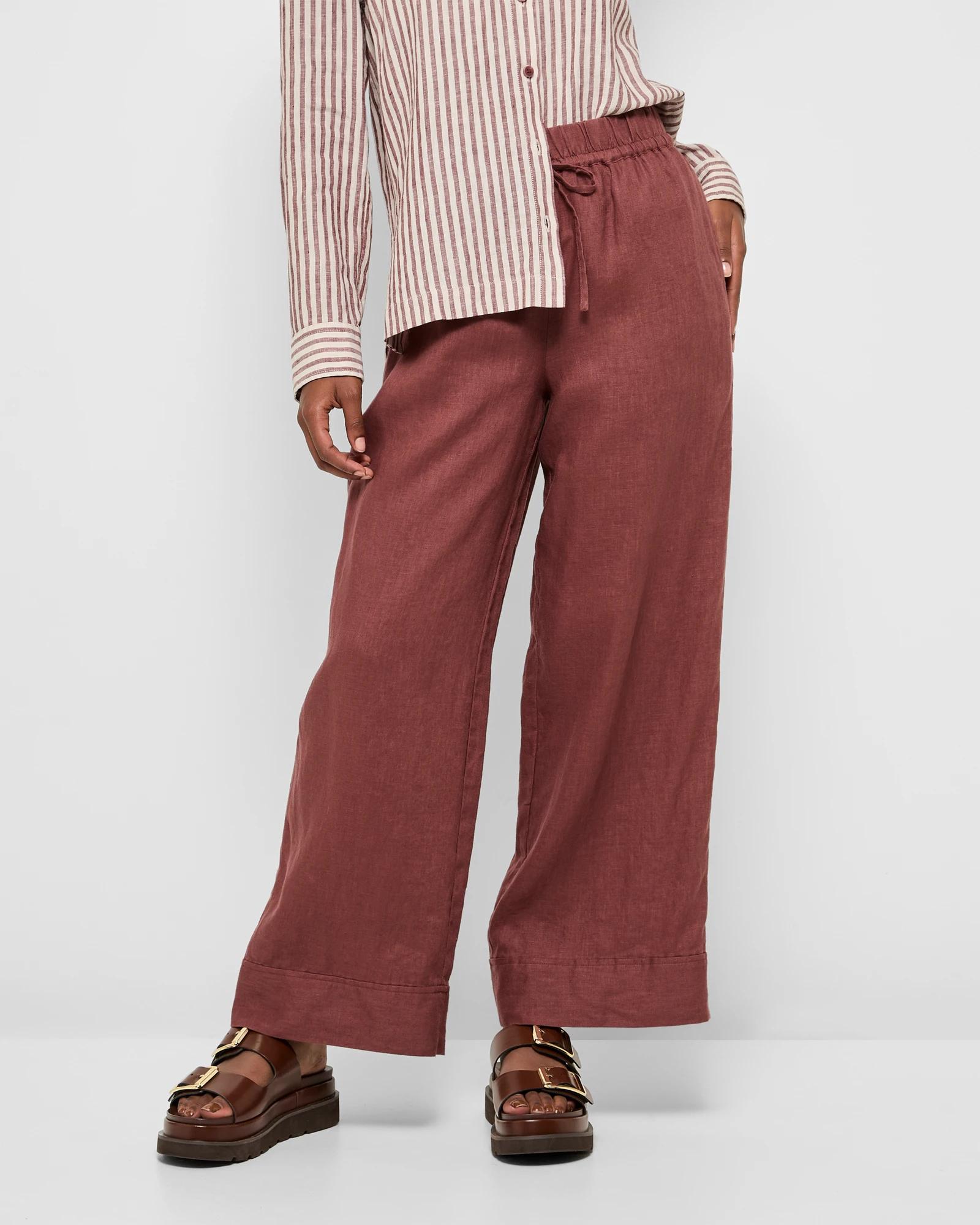 2 Target Petites European Linen Wide Leg Pants CAROB, 2 of 5