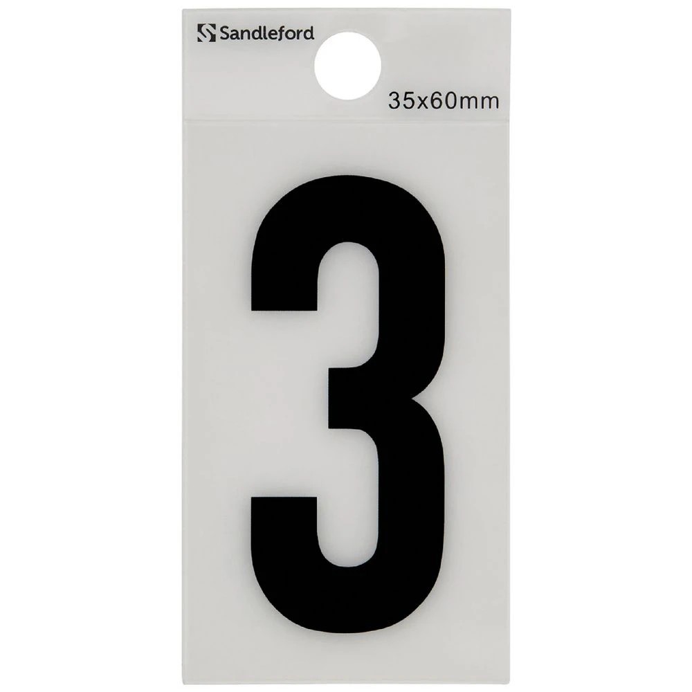 1 Sandleford Self Adhesive Number White 60mm 3, 1 of 1