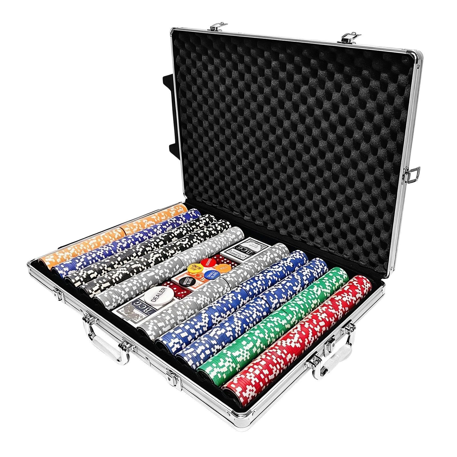 1 Ausway 1000PCS Texas Hold'em Poker Chip Set with Aluminium Trolley Case, 11.5g Casino Chips, Cards & Dice, 1 of 6