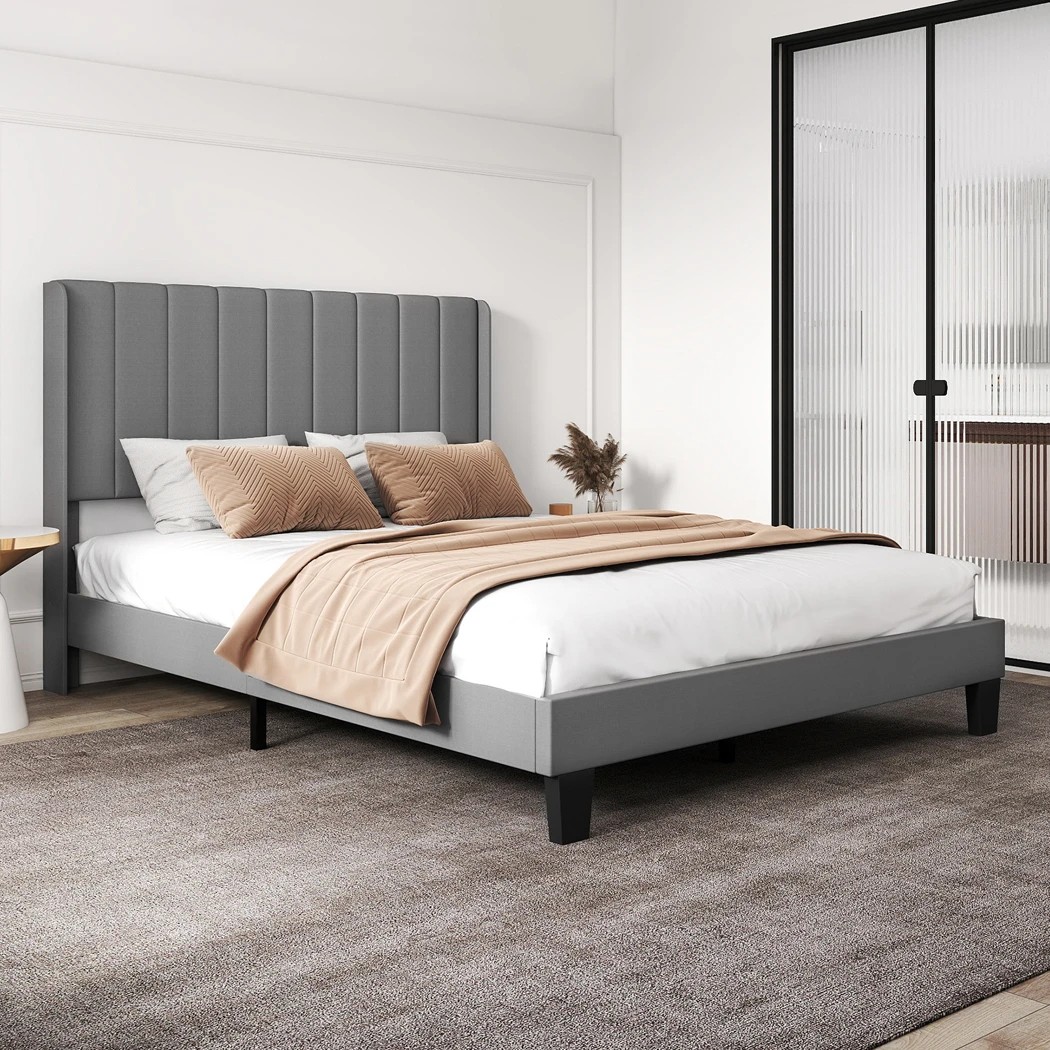 7 Levede Queen Size Bed Frame Upholstered Platform Grey, 7 of 8
