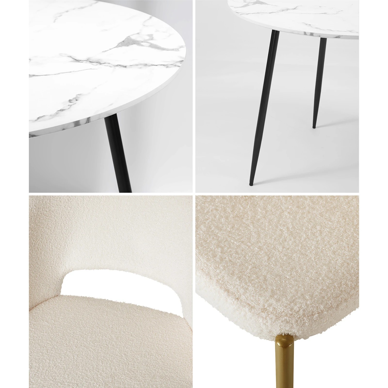 5 Oikiture 110cm Round Dining Table With 4pcs Dining Chairs Sherpa Gold Metal Legs
 - Multi, 5 of 10