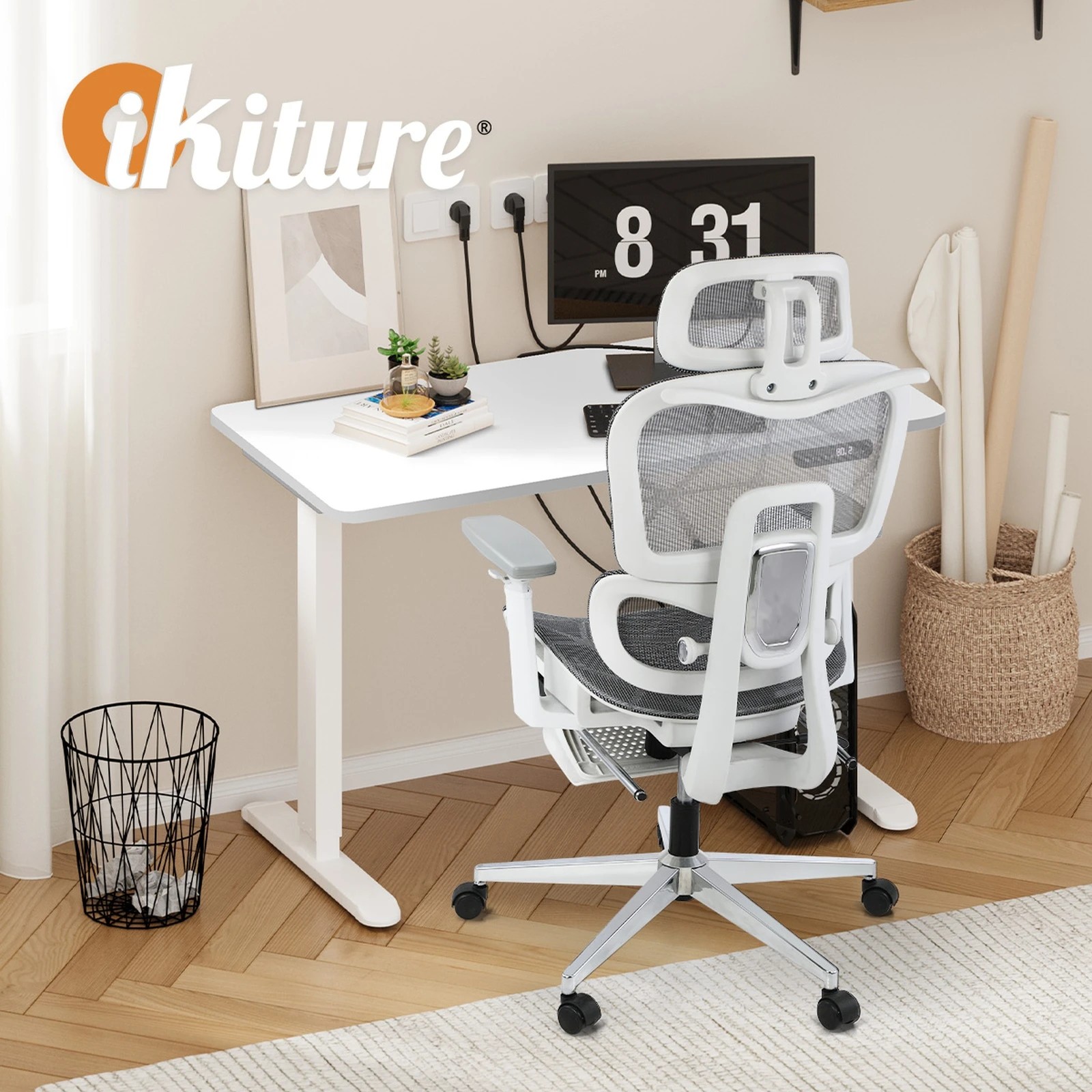 3 Oikiture Office Desk And Chair Set Mesh Ergonomic Chair Sit-stand Desk
 - Multi, 3 of 4