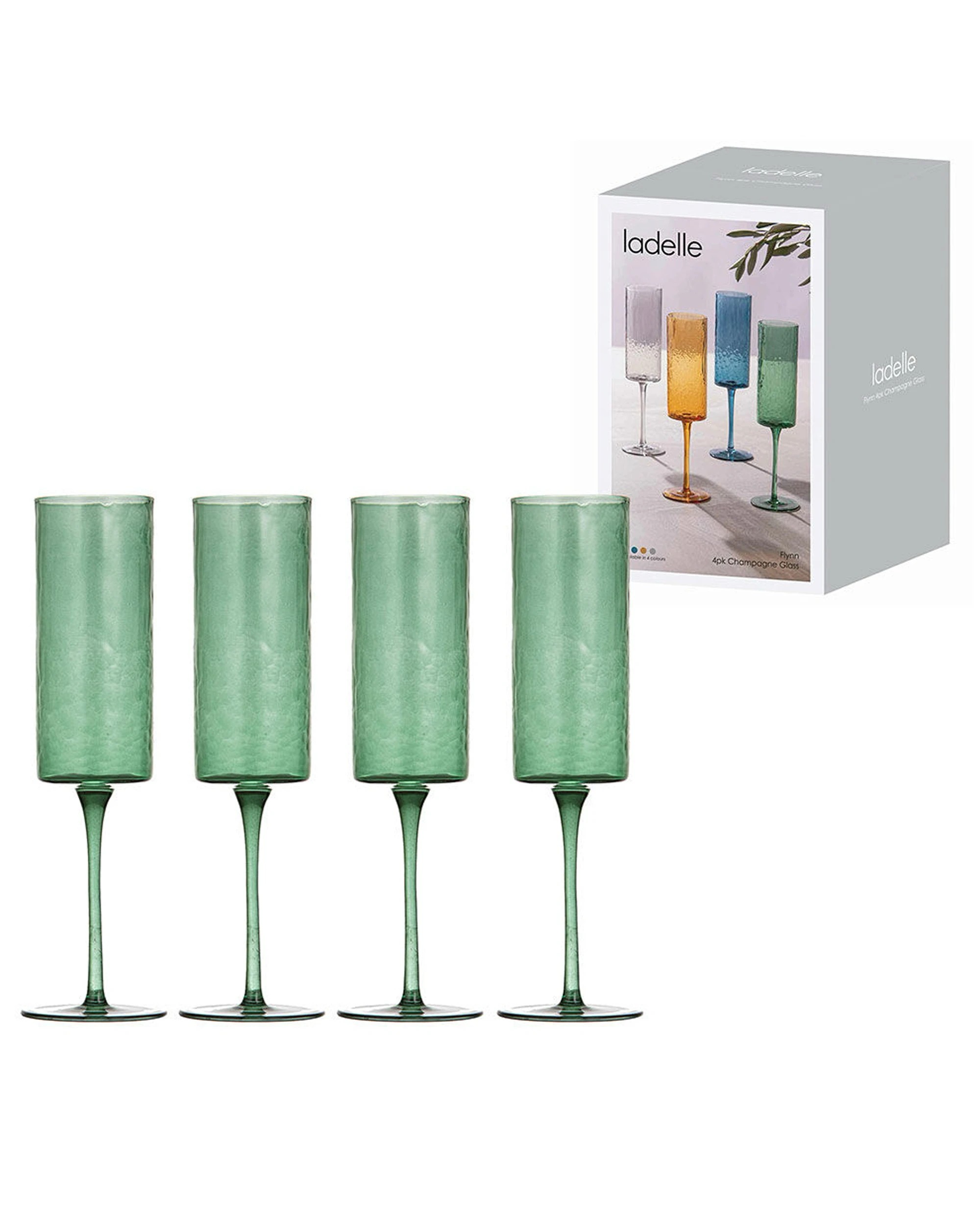 2 Ladelle 4pc Flynn Champagne Glass Stemware Set 24.5cm - Green, 2 of 2
