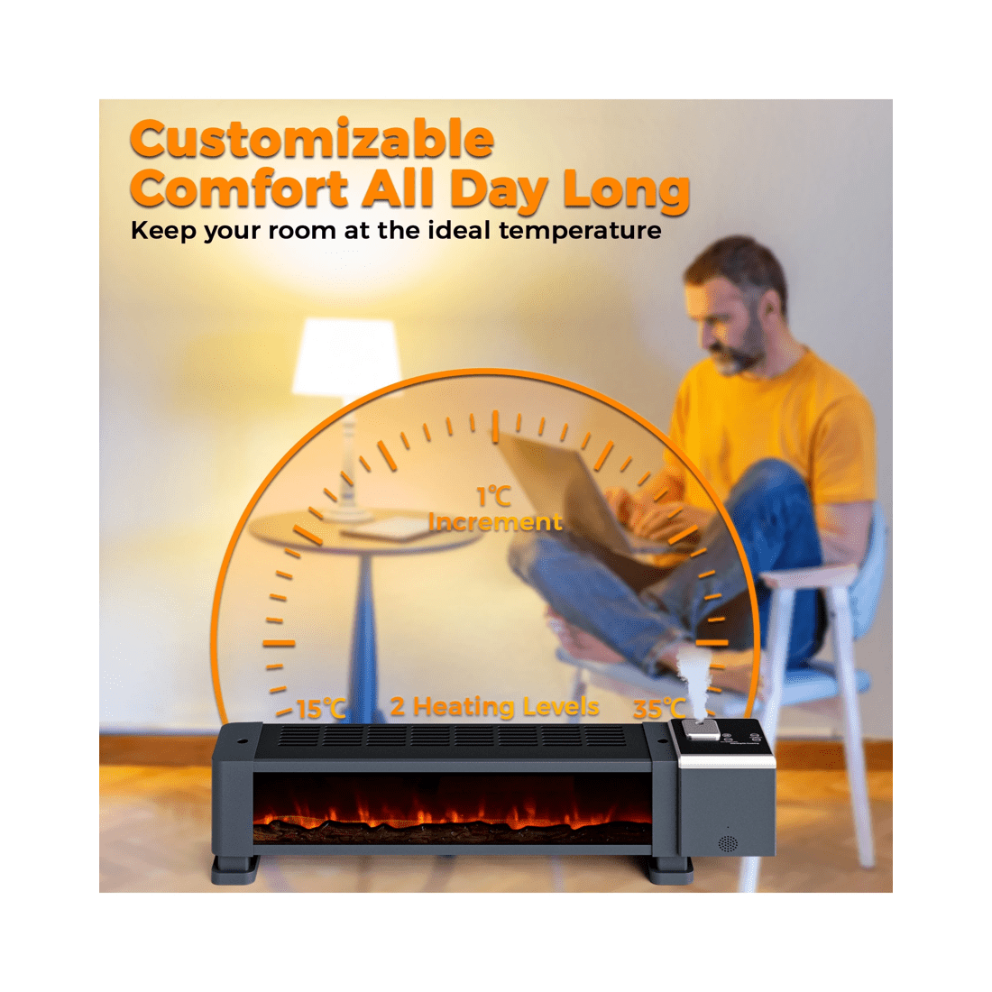 5 Advwin Baseboard Heater With 3d Flame 2200w Black
 - Black, 5 of 8