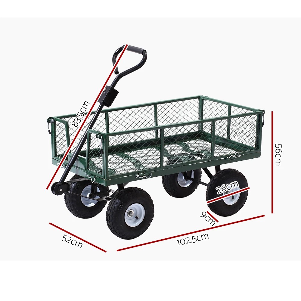 2 Gardeon 360kg Mesh Garden Cart Steel Removable Sides Trolley Wagon ATV Trailer - Green, 2 of 8