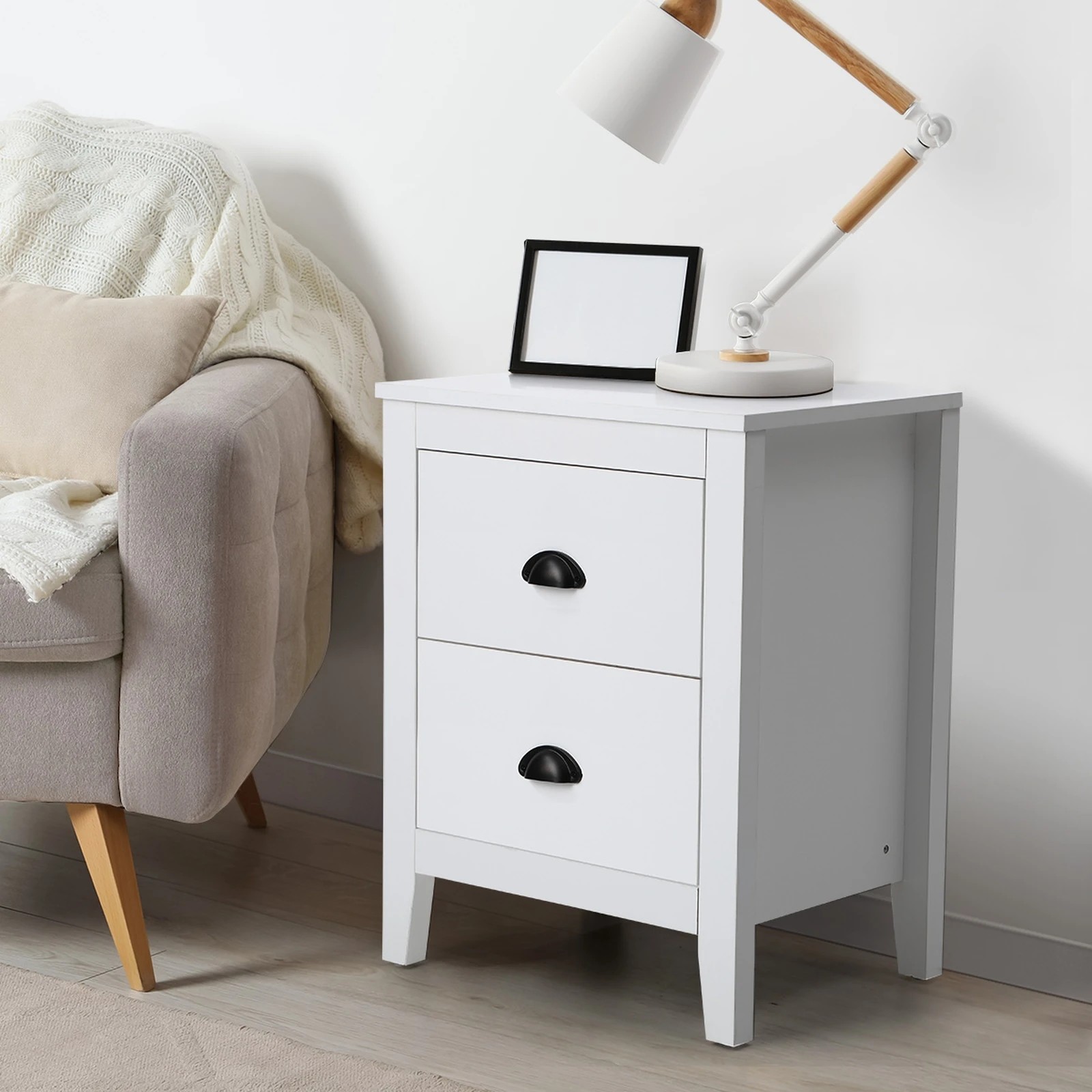 4 Oikiture 2x Bedside Table 2 Drawers Side Tables Nightstand Storage Cabinet - White, 4 of 9