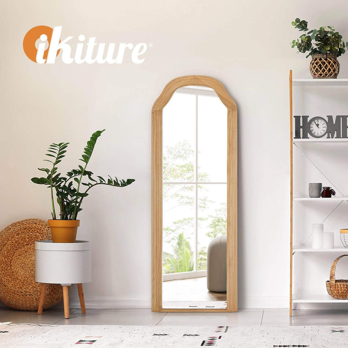 7 Oikiture Full Length Mirror Floor Makeup Mirrors 165x60cm Wood Bedroom - Natural, 7 of 10