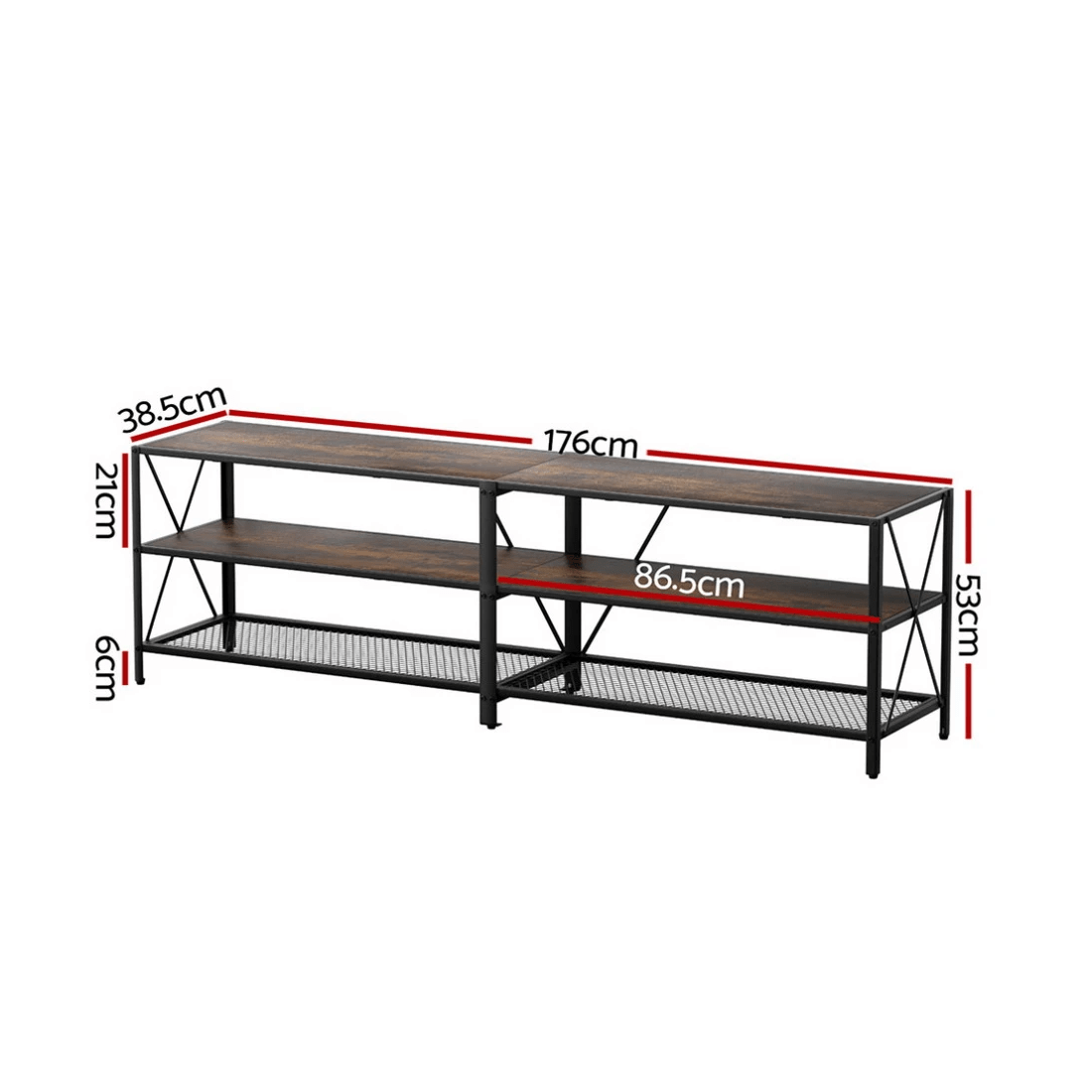 3 Artiss Entertainment Unit TV Stand 3-tier Storage Shelves Howard - Brown, 3 of 4