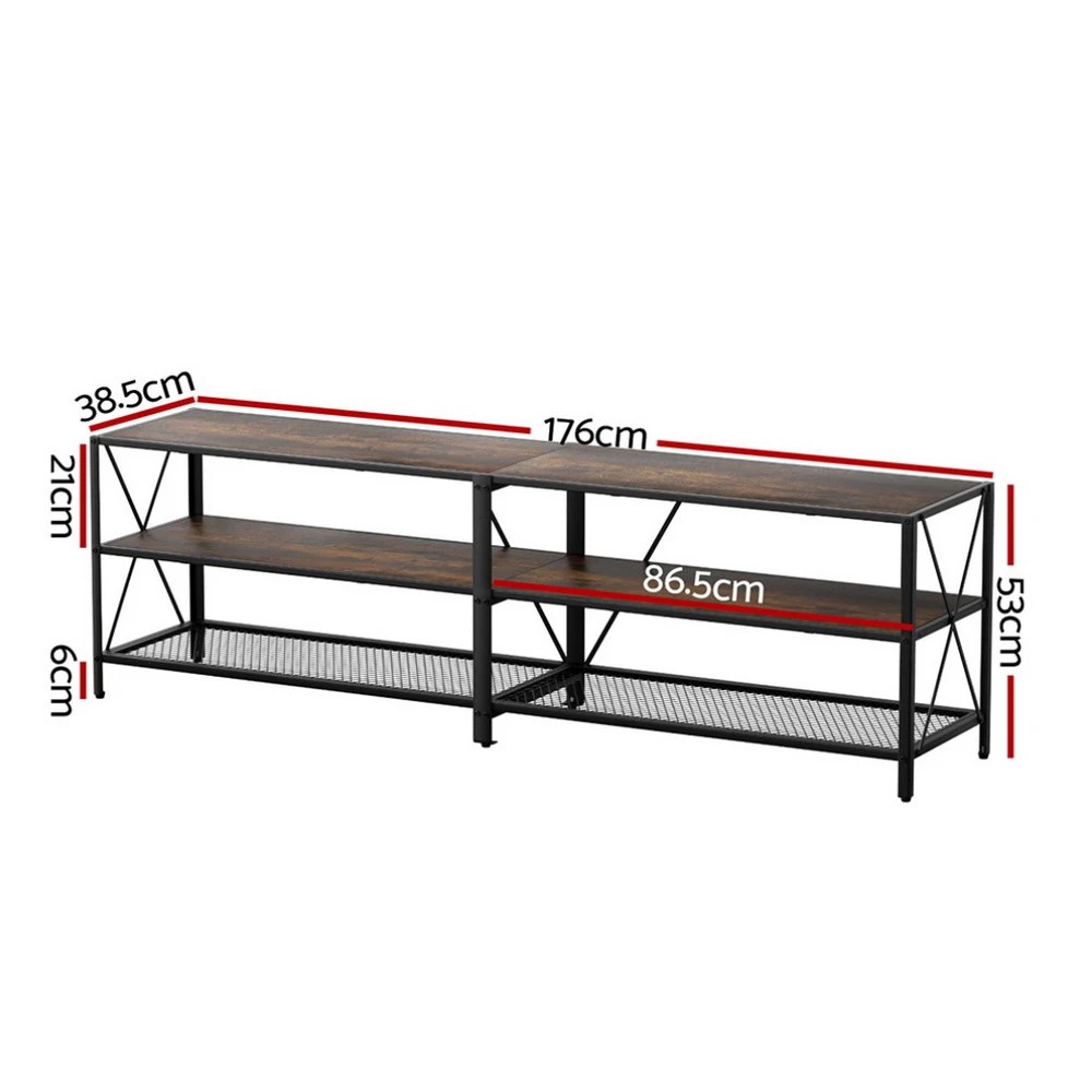 3 Artiss Entertainment Unit TV Stand 3-tier Storage Shelves Howard - Brown, 3 of 4