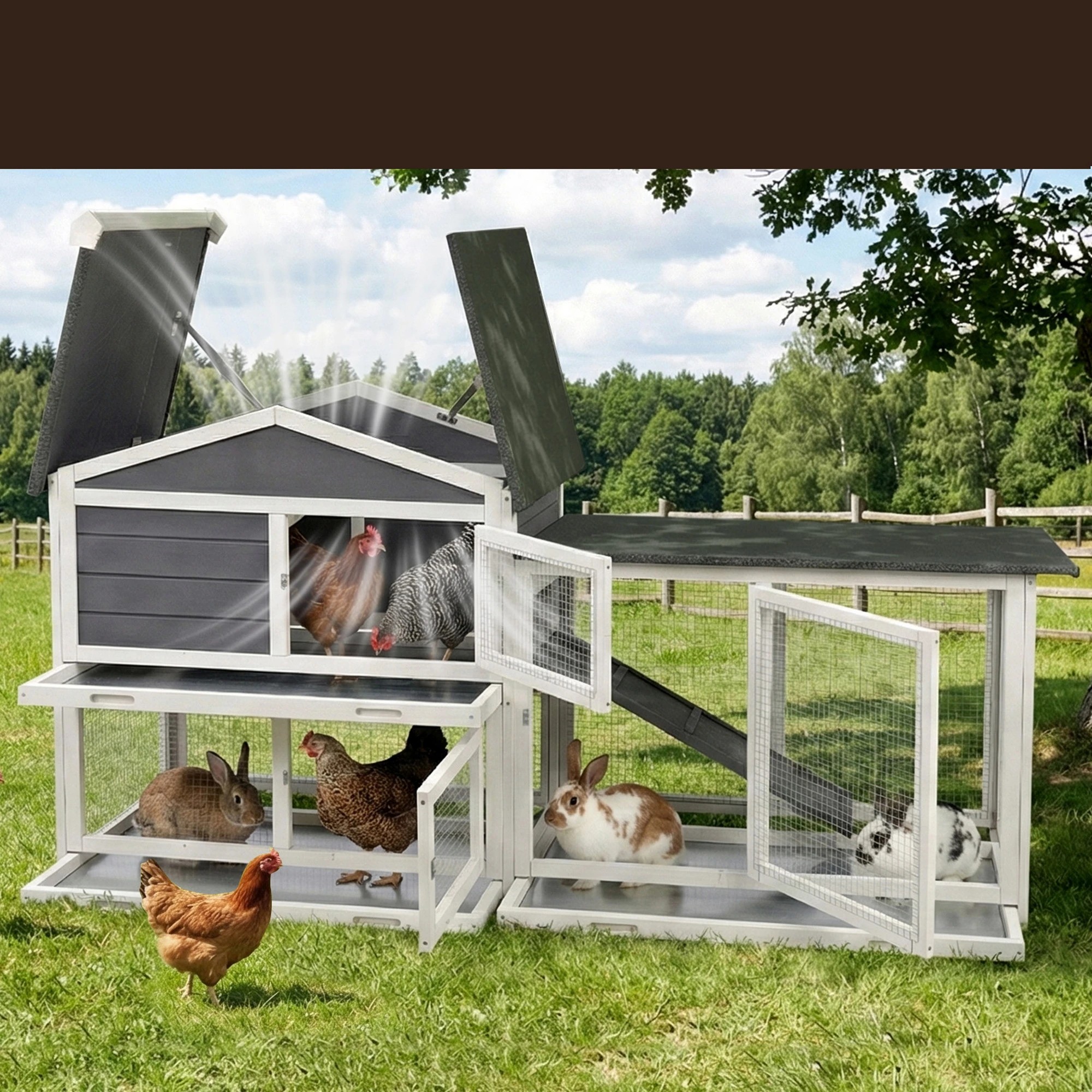 7 i.Pet Chicken Coop Rabbit Hutch Extra Large Wooden Run Cage House With Run - Multi - Multi, 7 of 7