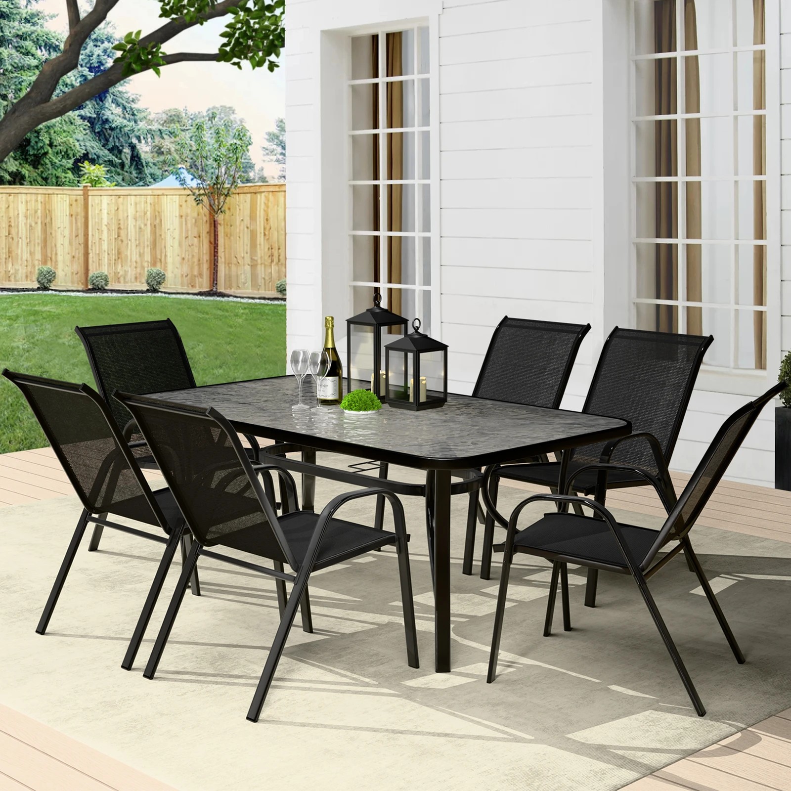 2 Alfordson 7PCS Outdoor Dining Set Patio Table and Chairs Garden Furniture - Black, 2 of 10