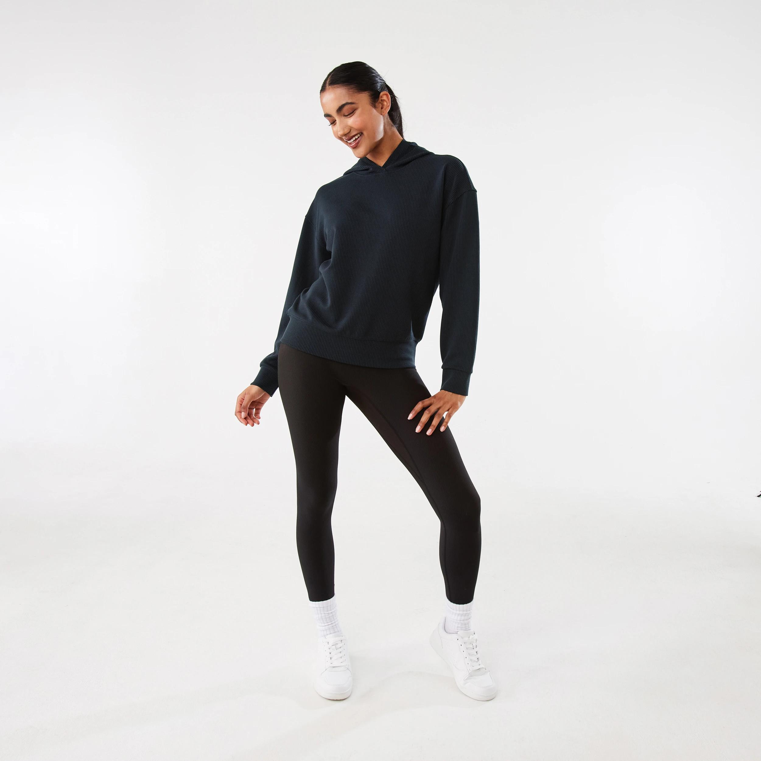 2 Active Womens Ribbed Scuba Hoodie WASHED BLACK, 2 of 10
