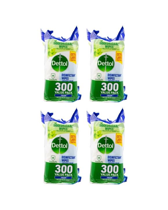 Dettol Fresh Biodegradable Multipurpose Disinfectant Wipes Extra-Large 4x 300pc - Multi