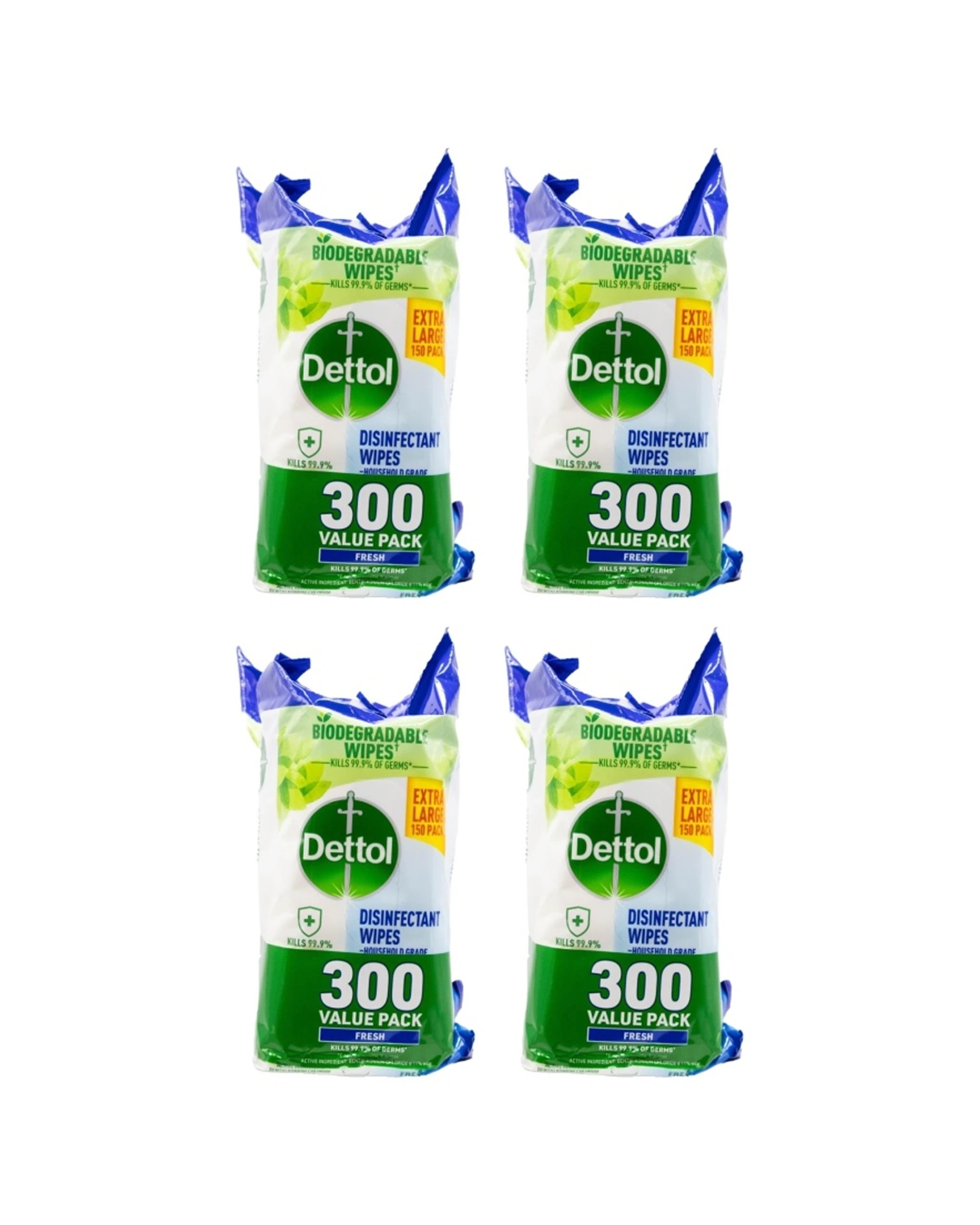 1 Dettol Fresh Biodegradable Multipurpose Disinfectant Wipes Extra-Large 4x 300pc - Multi, 1 of 4