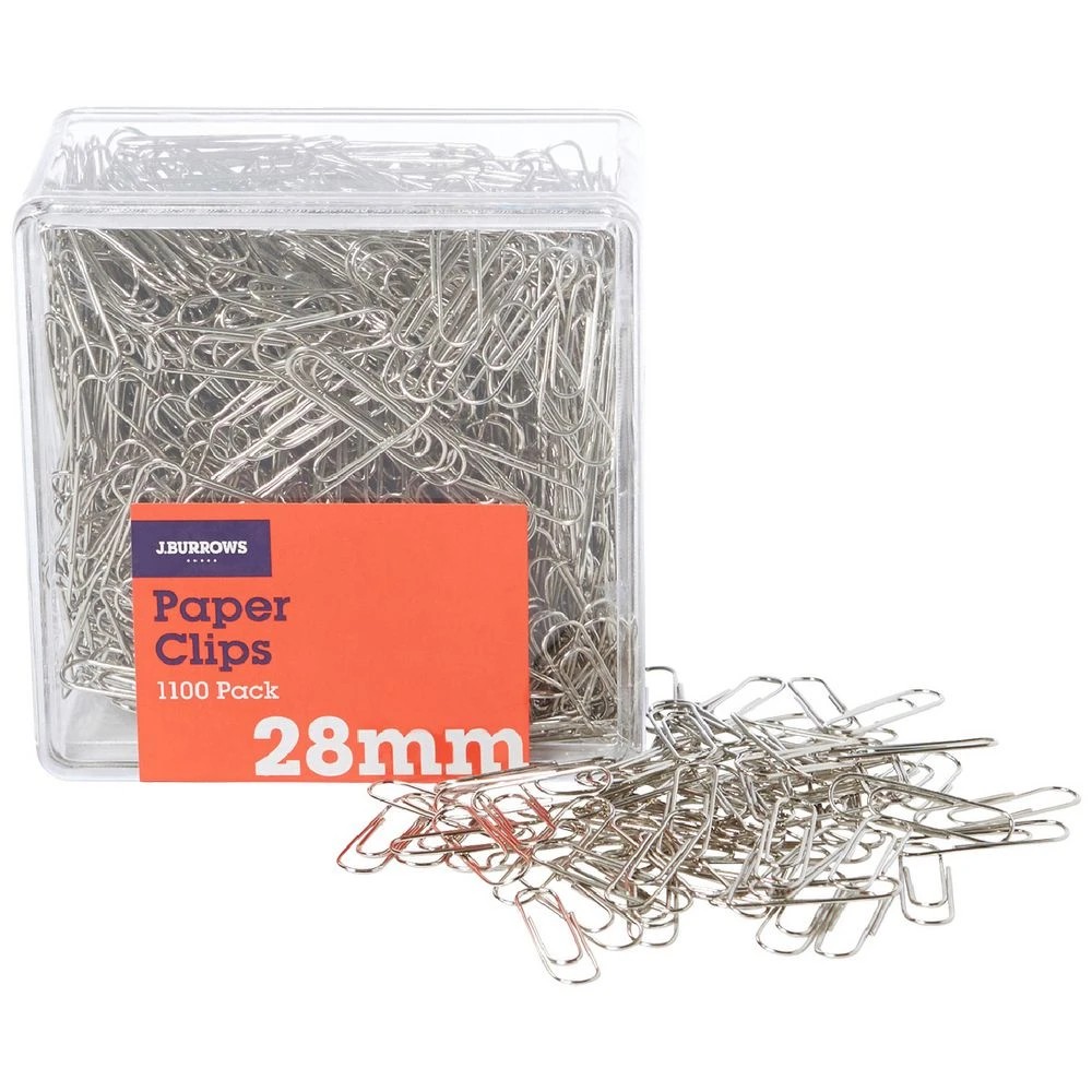 1 J.Burrows 28mm Paper Clips Silver 1100 Pack, 1 of 3