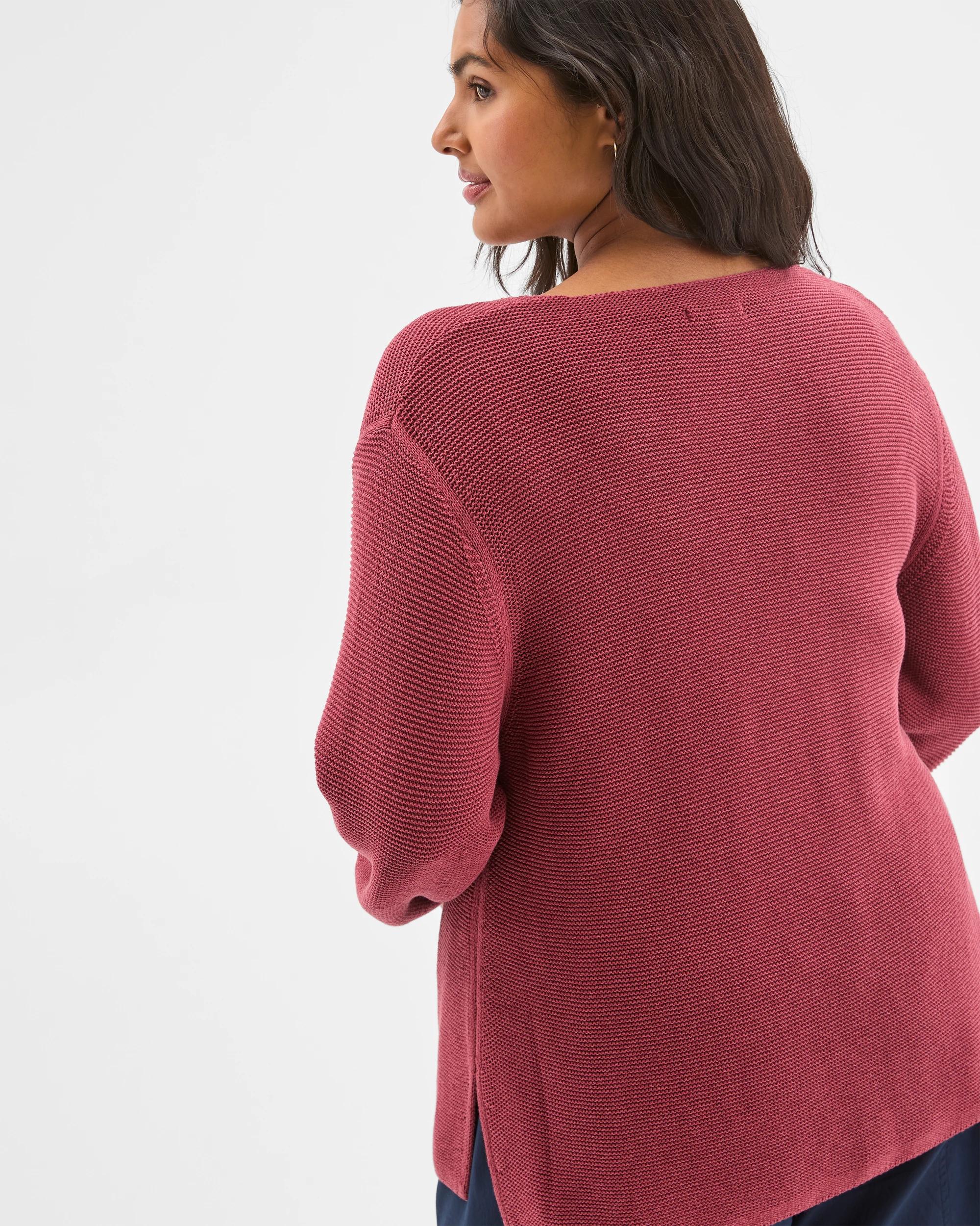5 Target Curve Plus Size Australian Cotton Blend V-Neck Ottoman Twist Jumper MULBERRY, 5 of 5