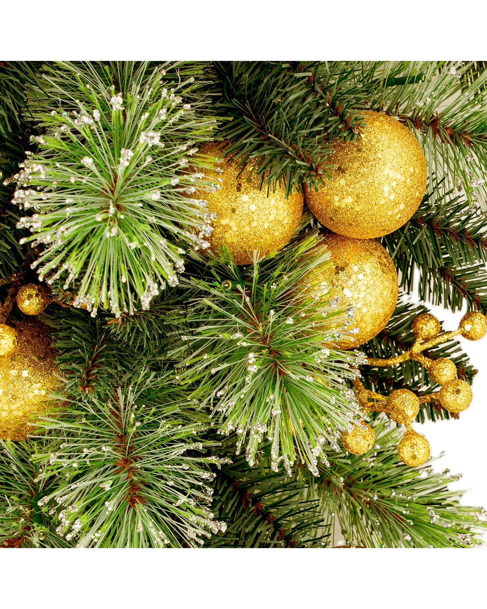 9 Christabelle 90cm Gold Christmas Teardrop Wreath Pre Lit Warm White LED Timer Baubles Berries Front Door Xmas Decoration, 9 of 10