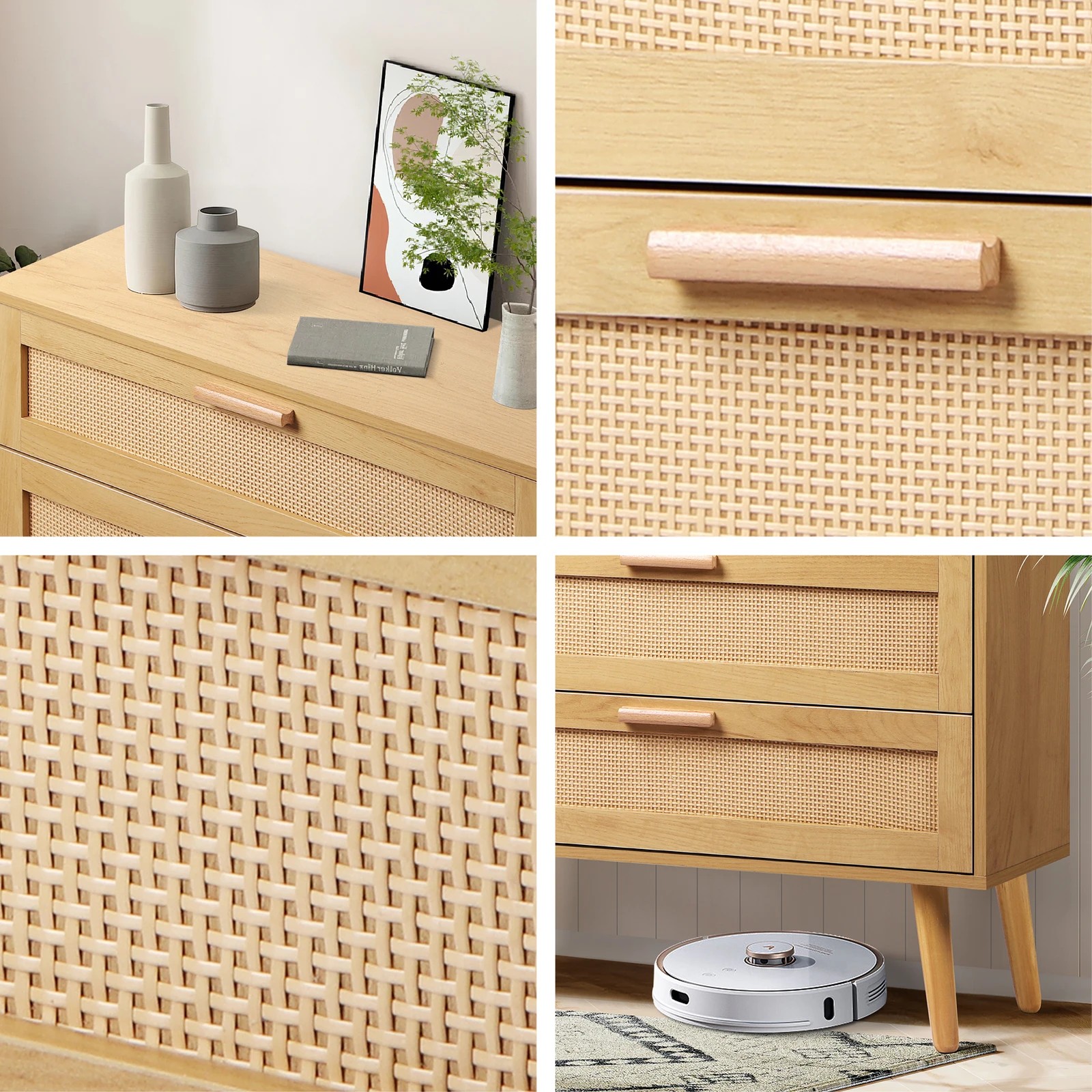 4 Alfordson 3 Chest of Drawers Rattan Cabinet Dresser - Oak, 4 of 8