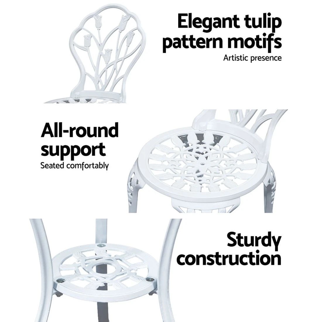 5 Gardeon 3PC Outdoor Setting Bistro Set - White, 5 of 8