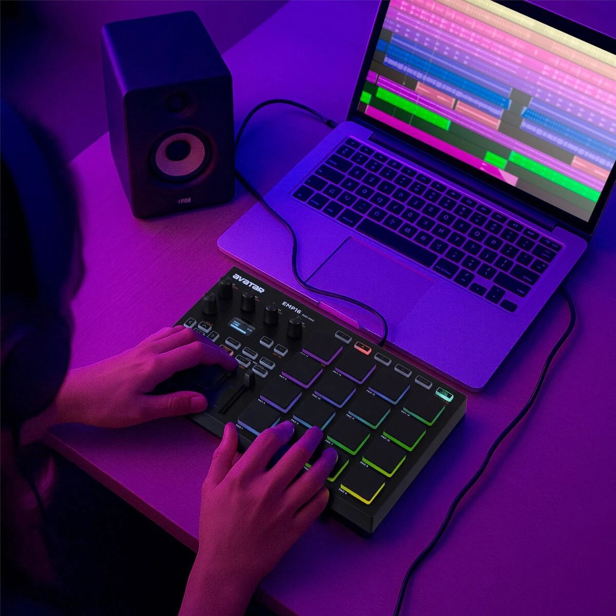 AUSWAY USB MIDI Controller Pad Pro Beat Maker Machine 16 RGB MPC Drum ...