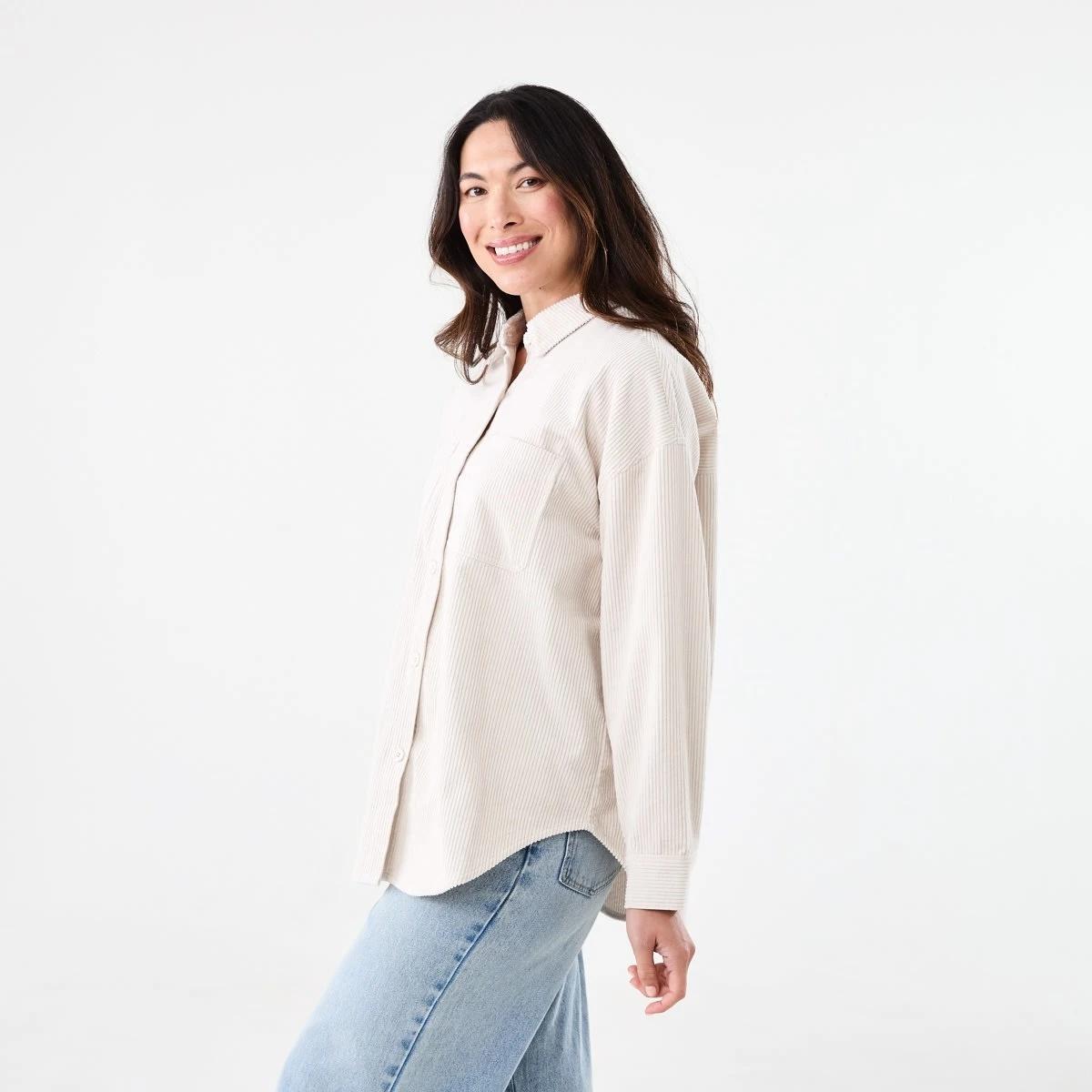 2 Long Sleeve Corduroy Shirt Lt Stone, 2 of 7