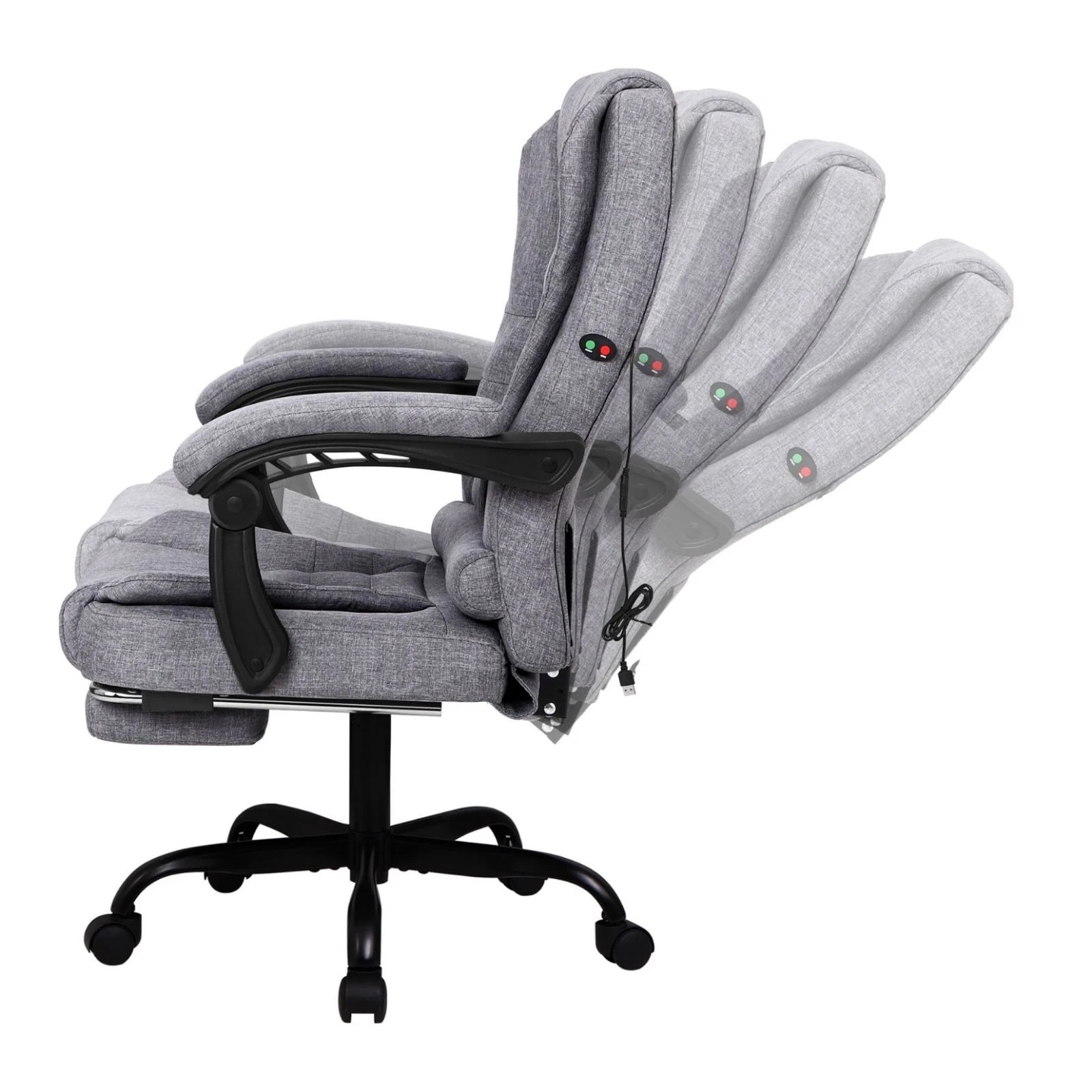 5 Alfordson Massage Office Chair Grey Fabric Footrest Executive Gaming Racing Seat - Grey, 5 of 10
