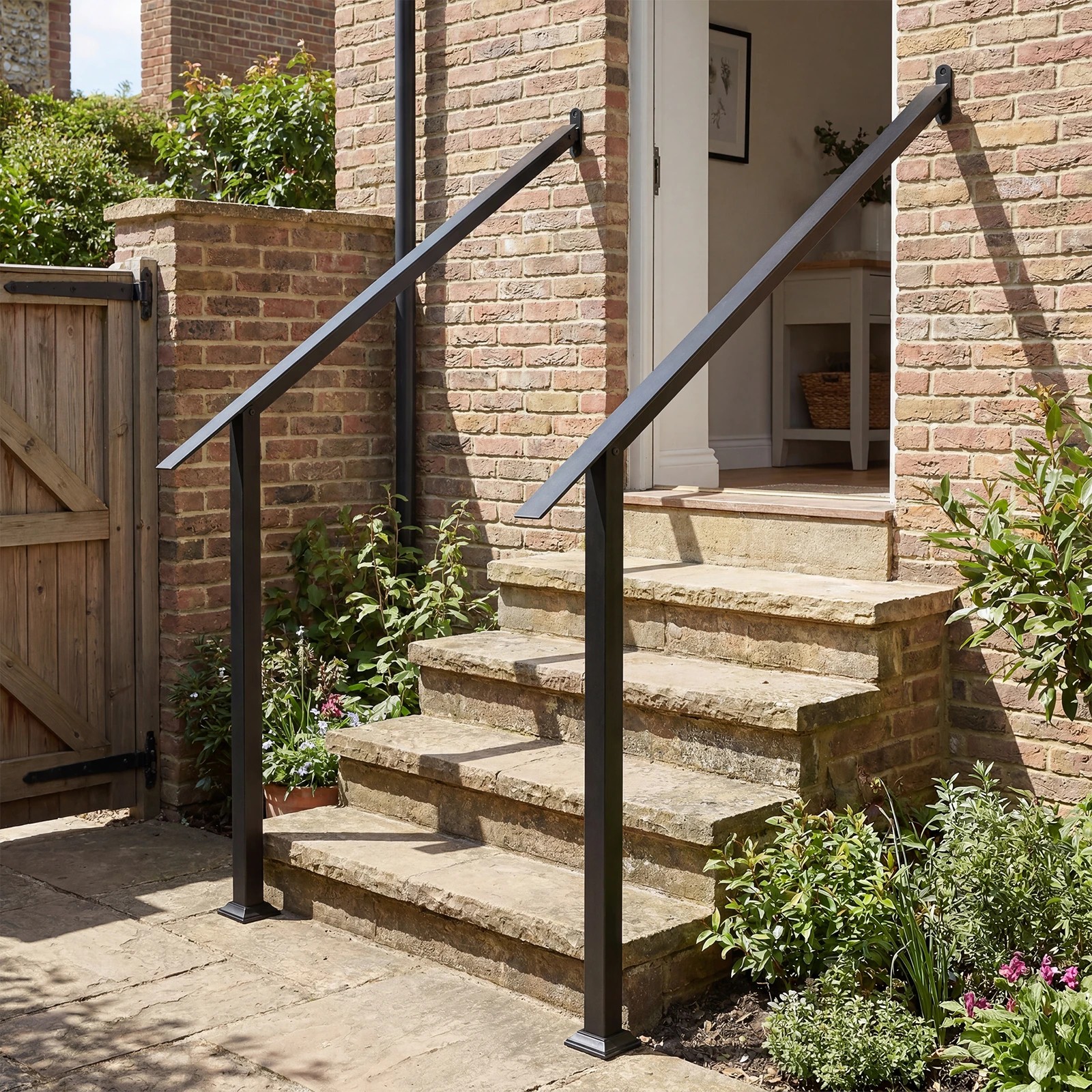 5 Costway 4 Step Galvanized Steel Handrails w/Installation Kit Wall Mount Stair Handrail, 5 of 5