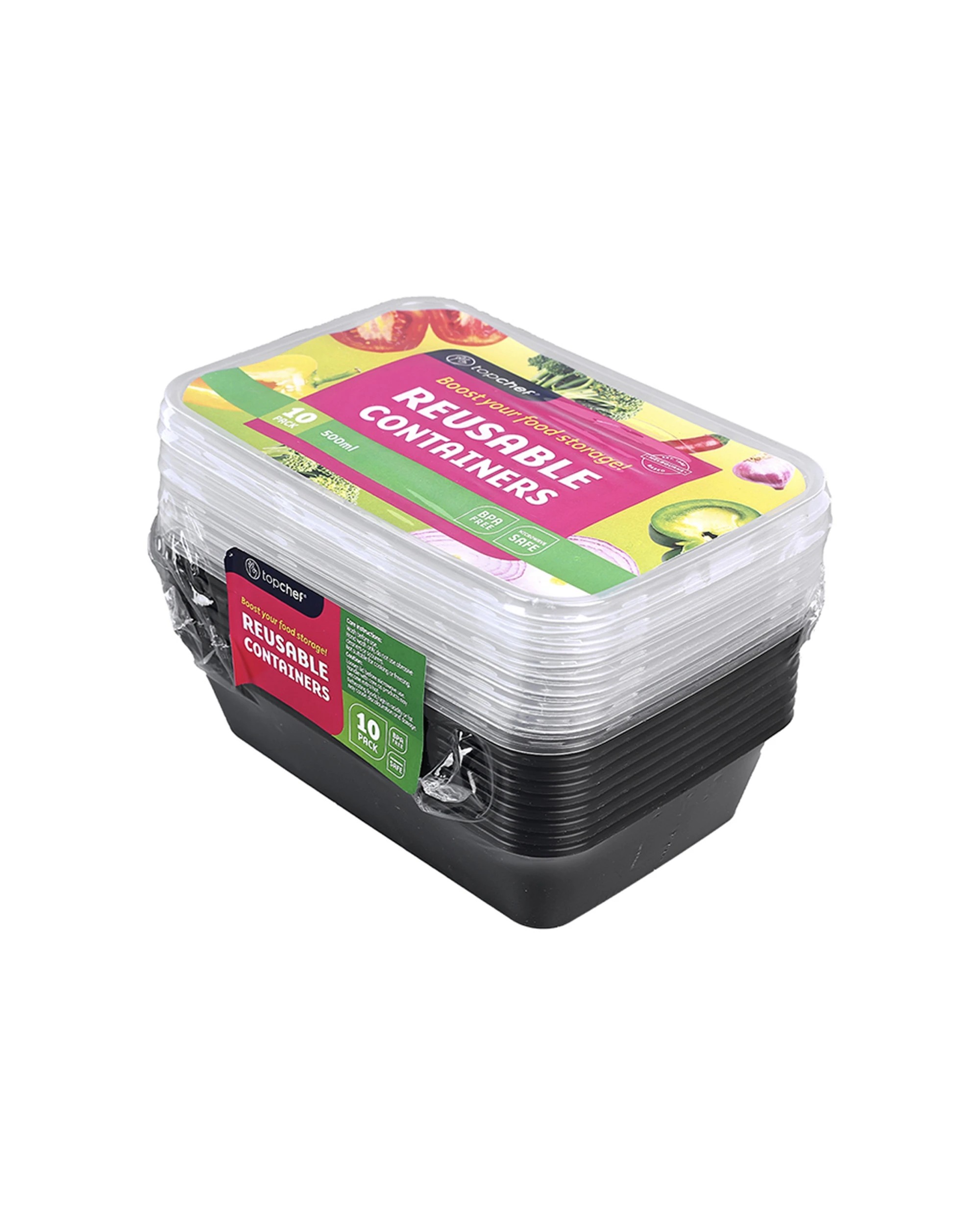 2 10pc Topchef 500ml Rectangular Bpa Free Reusable Food Container Box Black
 - Black, 2 of 3