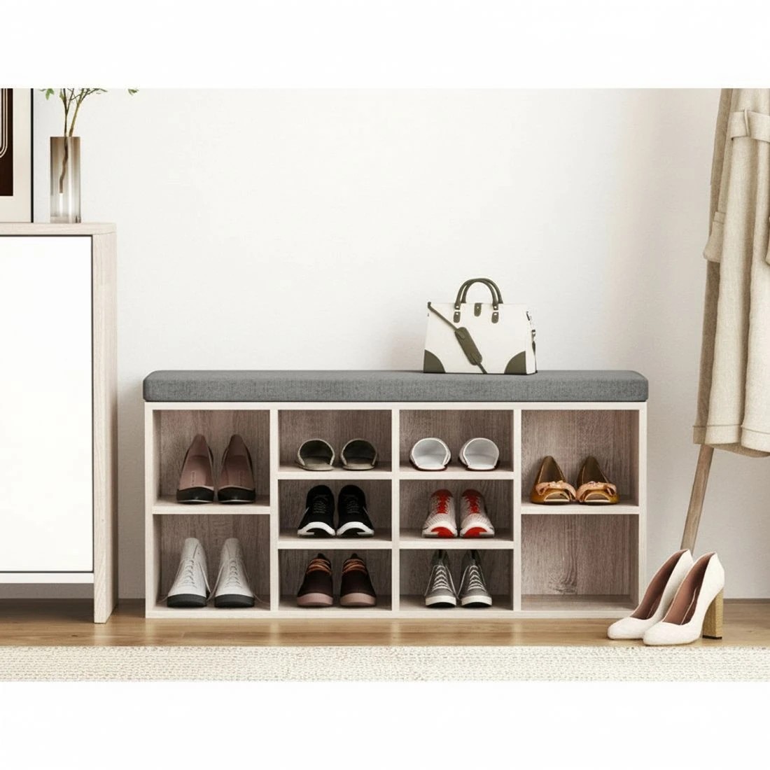 7 Artiss Shoe Rack Cabinet Shoe Bench Fabric Seat Entryway Storage Organizer Comfortable Seat Easy Clean - Brown, 7 of 8