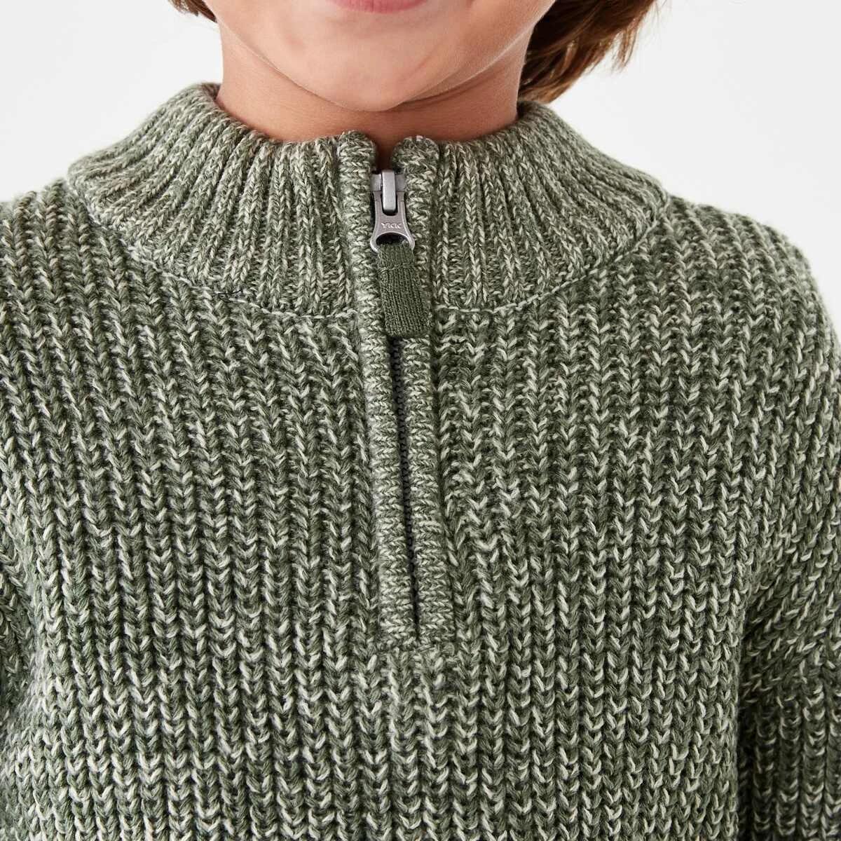 4 Fisherman Quarter Zip Knit Top Grn Rib, 4 of 8