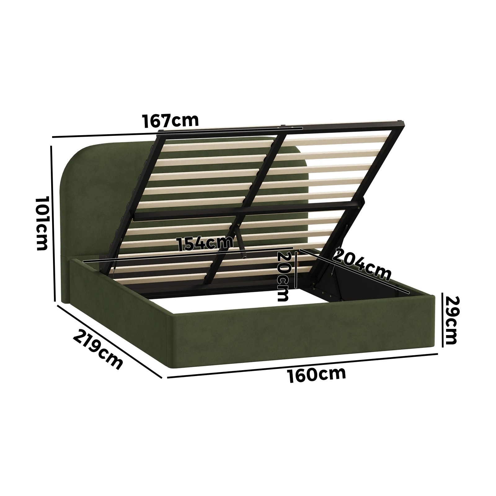 2 Oikiture Queen Bed Frame with Gas Lift Storage Mattress Base Velvet - Green, 2 of 8